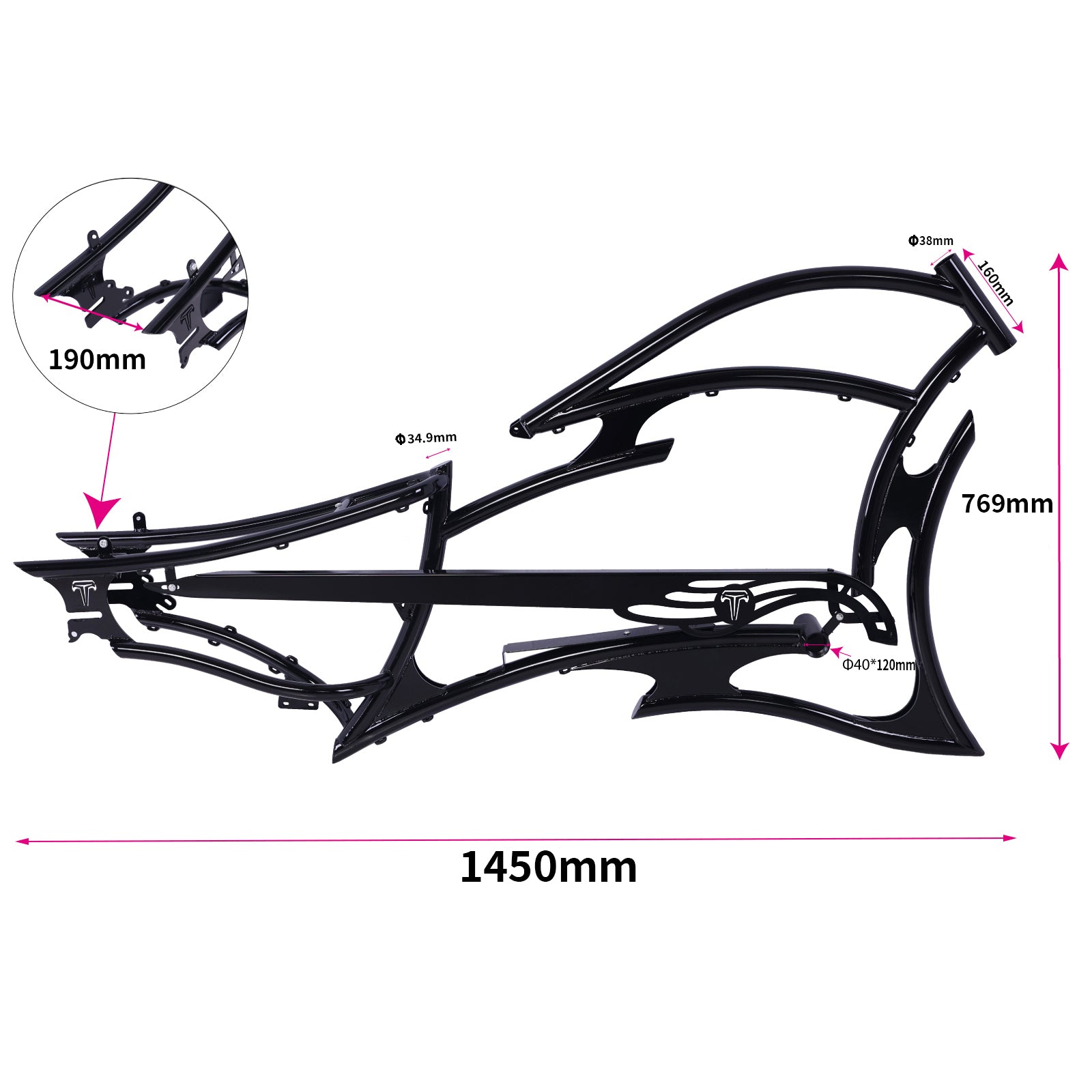 FM-RAPTOR 26" Stretch Chopper for 7-speed 26’"x3.0, 4.0 Ebike Frame - Chico USA, Inc.