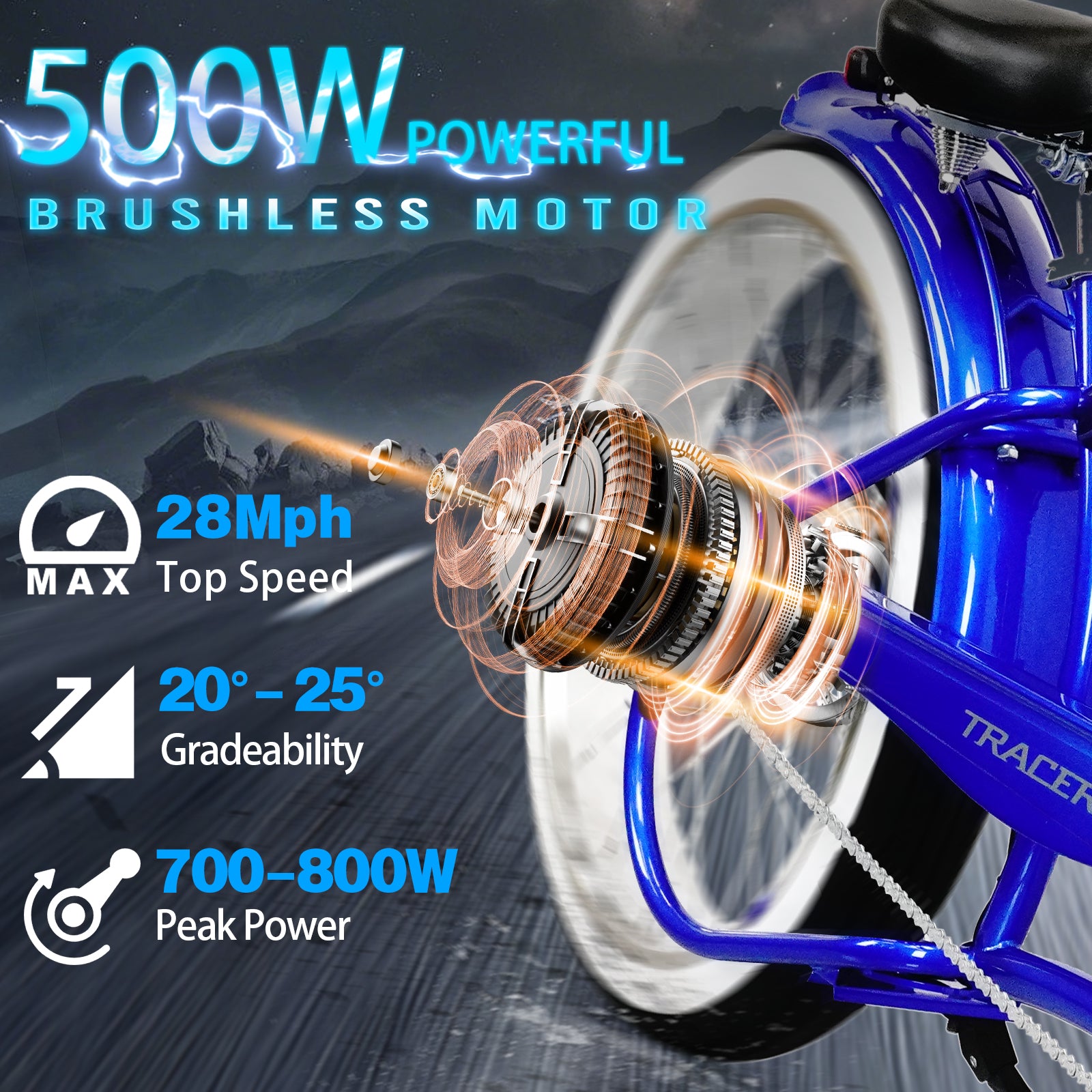 Tracer Twenty5 DS 500W Chopper Cruiser E-Bike - Chico USA, Inc.