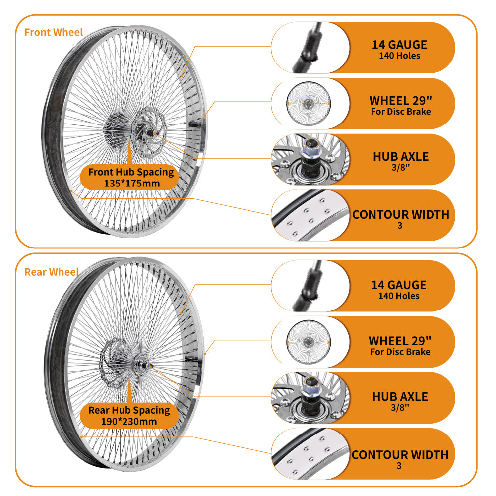 Chico WH-TR7529140D-F/R-PL Fat Rims Wheel Set for 29"*3" with 7-speed Disc Brake