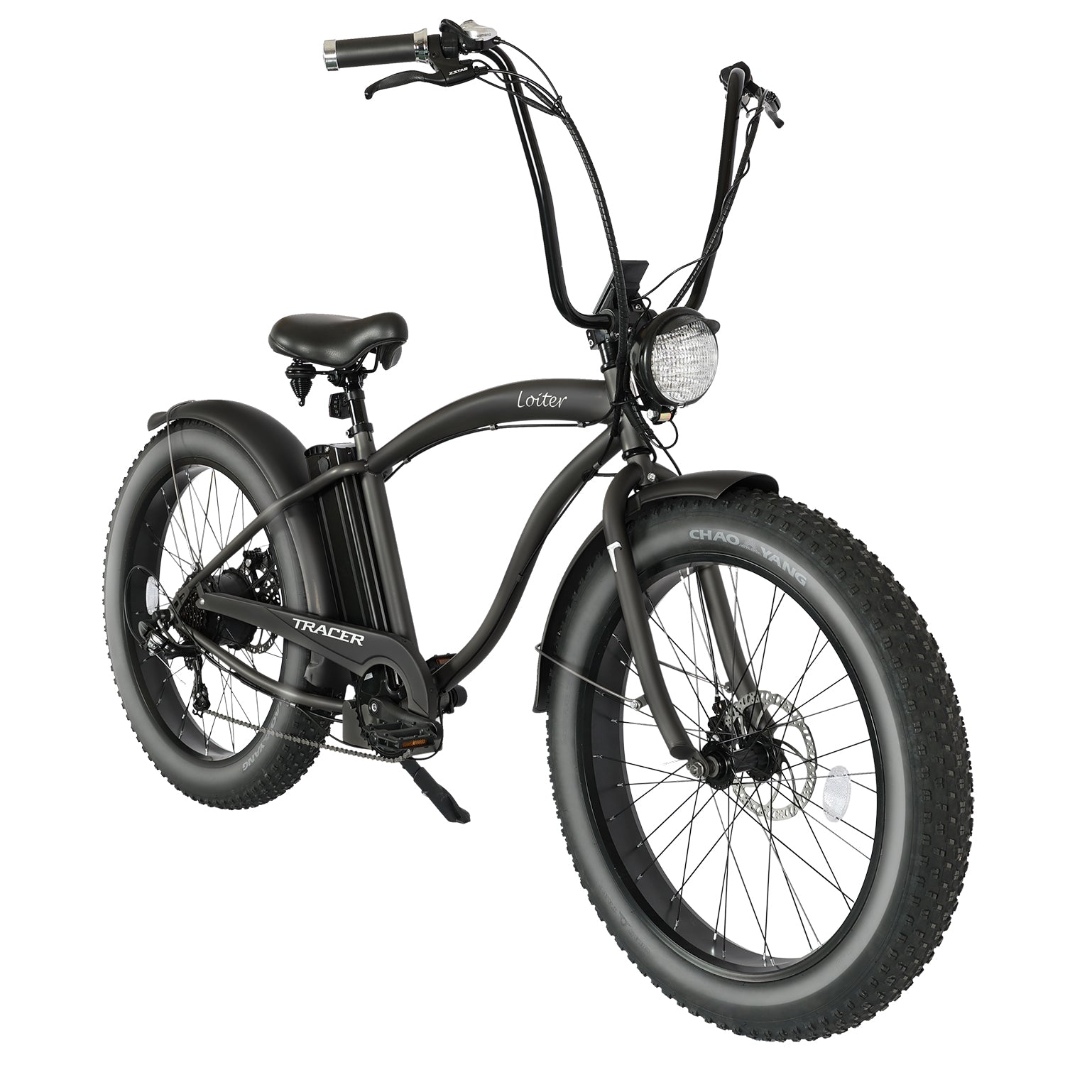 Tracer Loiter 26" Electric Cruiser Bike, 48V 800W, 7-Speed, Multiple Colors - Chico USA, Inc.
