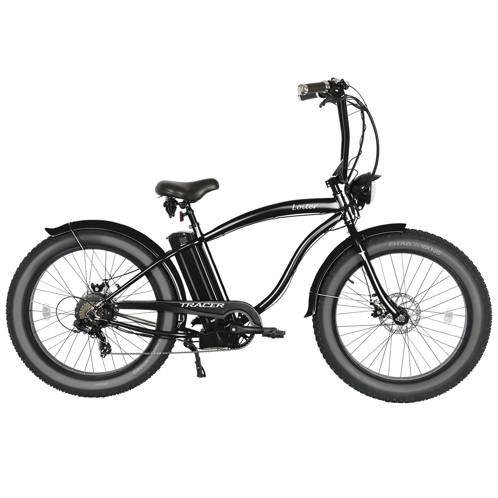 Tracer Loiter 26" Electric Cruiser Bike, 48V 800W, 7-Speed, Multiple Colors - Chico USA, Inc.
