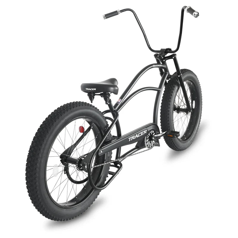Tracer Bikes | Tracer Harman GT 26" Chopper Cruiser Bike – 26" Fat Tire Stretch Frame, Single Speed, Hi-Ten Steel, Black Matte & Black | Chico USA, Inc.