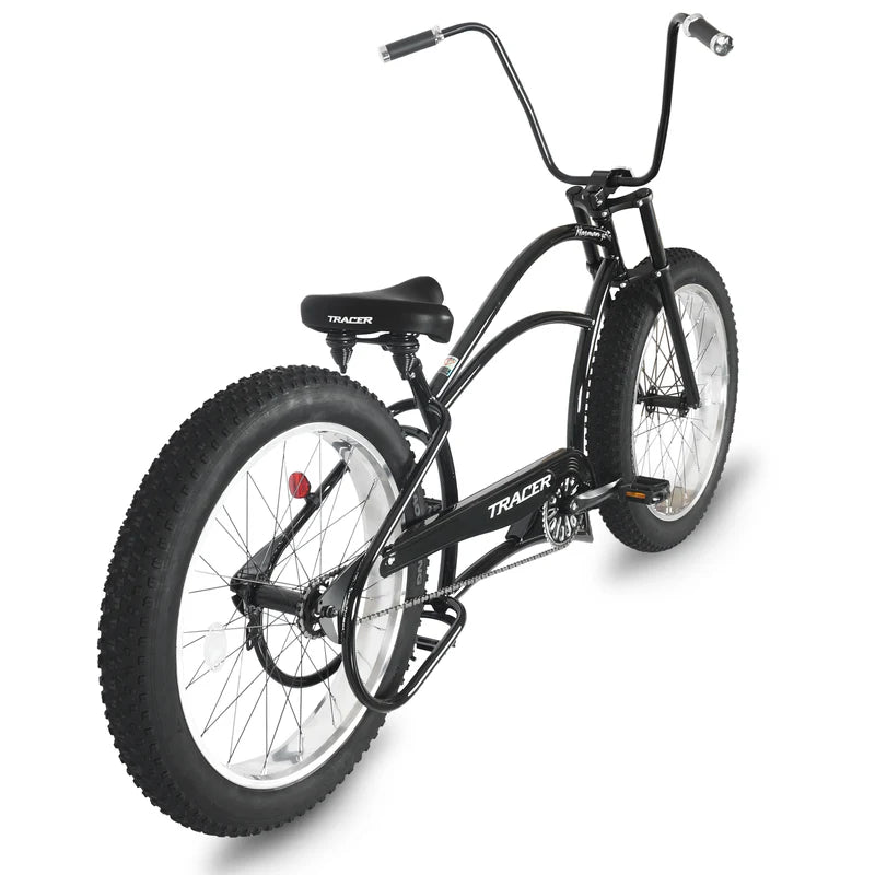 Tracer Bikes | Tracer Harman GT 26" Chopper Cruiser Bike – 26" Fat Tire Stretch Frame, Single Speed, Hi-Ten Steel, Black Matte & Black | Chico USA, Inc.