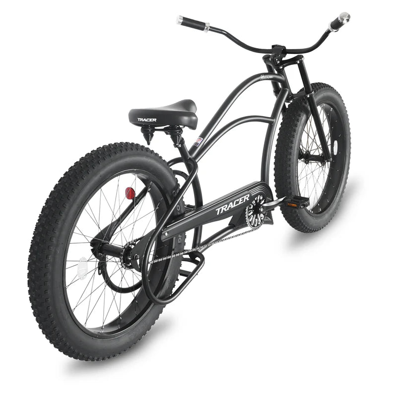 Tracer Bikes | Tracer Harman GT 26" Chopper Cruiser Bike – 26" Fat Tire Stretch Frame, Single Speed, Hi-Ten Steel, Black Matte & Black | Chico USA, Inc.