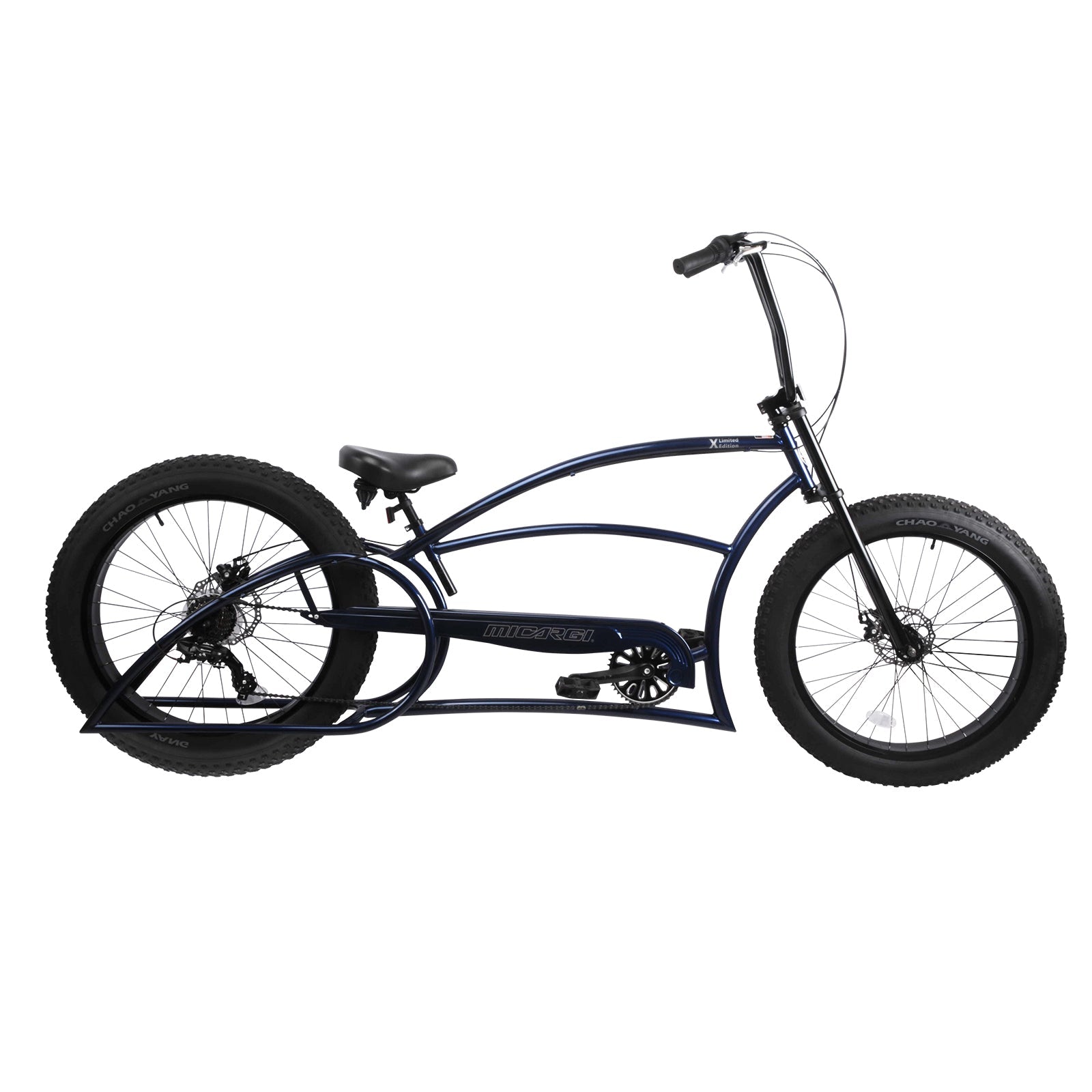 Tracer Bikes | Micargi Bombita XLE 7/GT7 Chopper Cruiser Bike, 26" Stretch Beach Cruiser, 7-Speed | Chico USA, Inc.