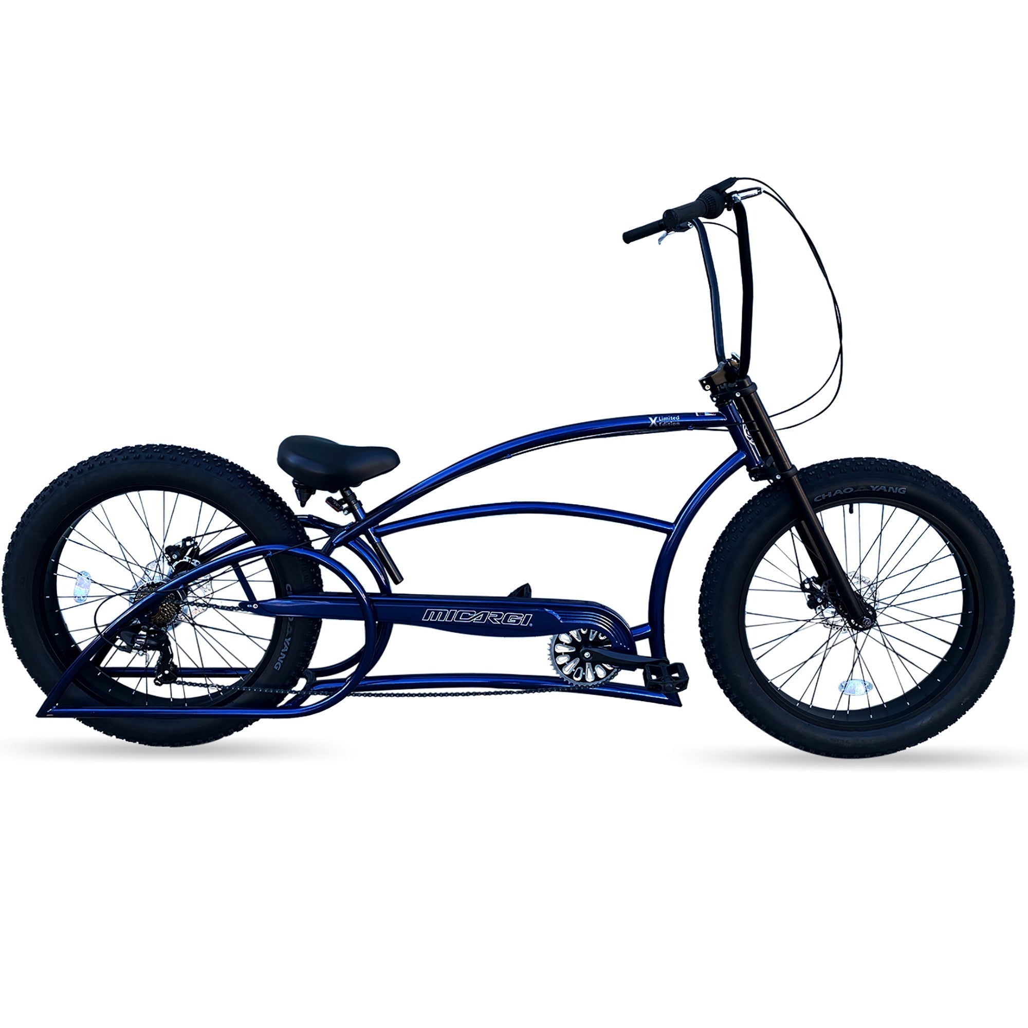 Tracer Bikes | Micargi Bombita XLE 7/GT7 Chopper Cruiser Bike, 26" Stretch Beach Cruiser, 7-Speed | Chico USA, Inc.