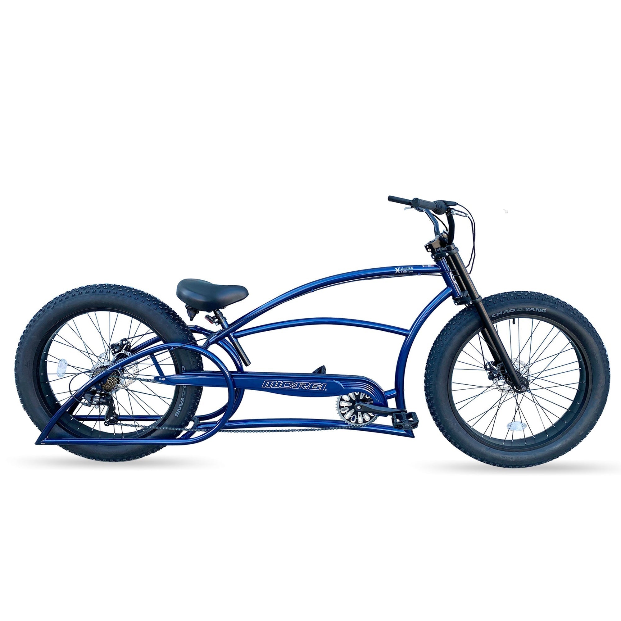 Tracer Bikes | Micargi Bombita XLE 7/GT7 Chopper Cruiser Bike, 26" Stretch Beach Cruiser, 7-Speed | Chico USA, Inc.