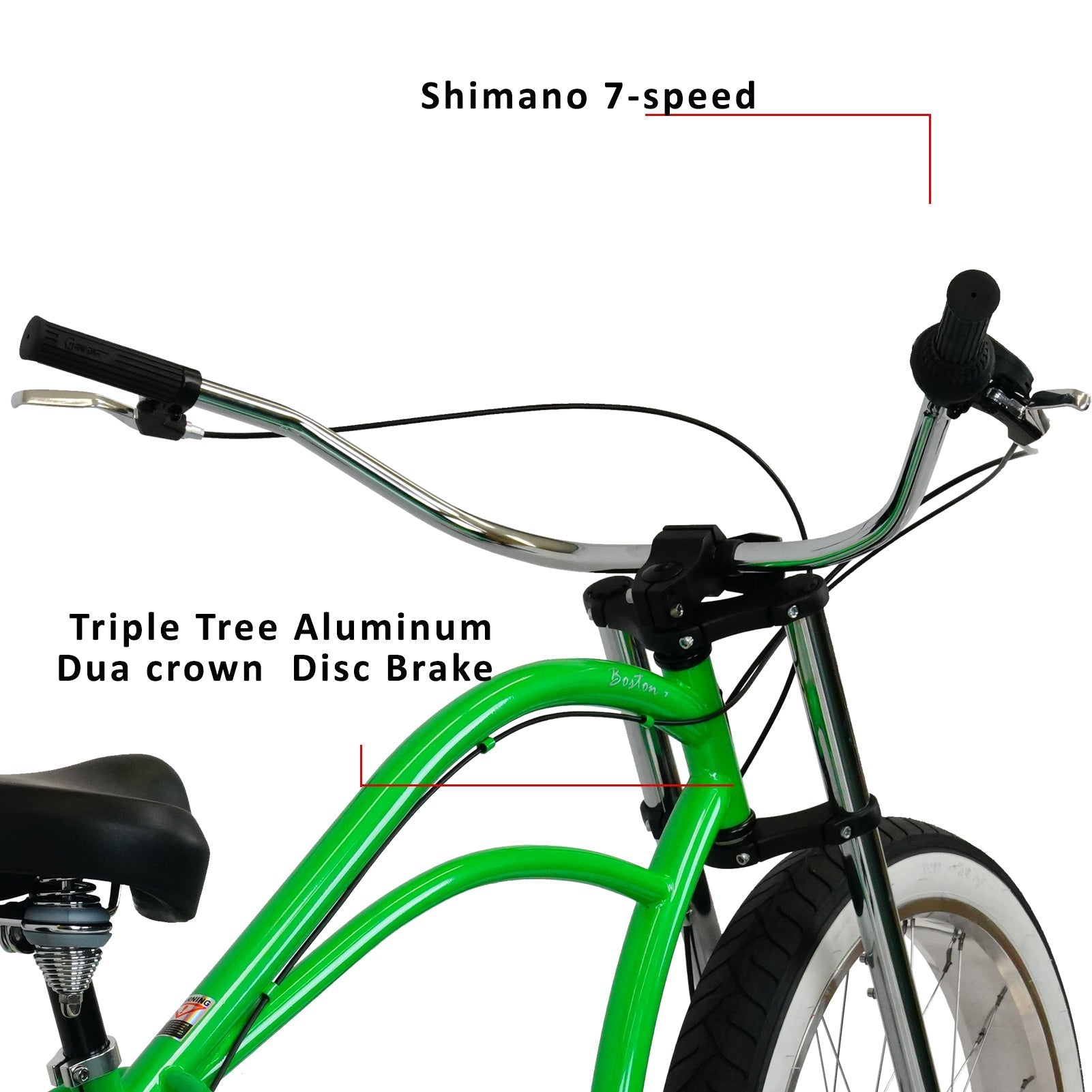 Tracer Bikes | Micargi Boston 7 Stretch Beach Cruiser Bike, 7-Speed, 26" Steel Frame | Chico USA, Inc.