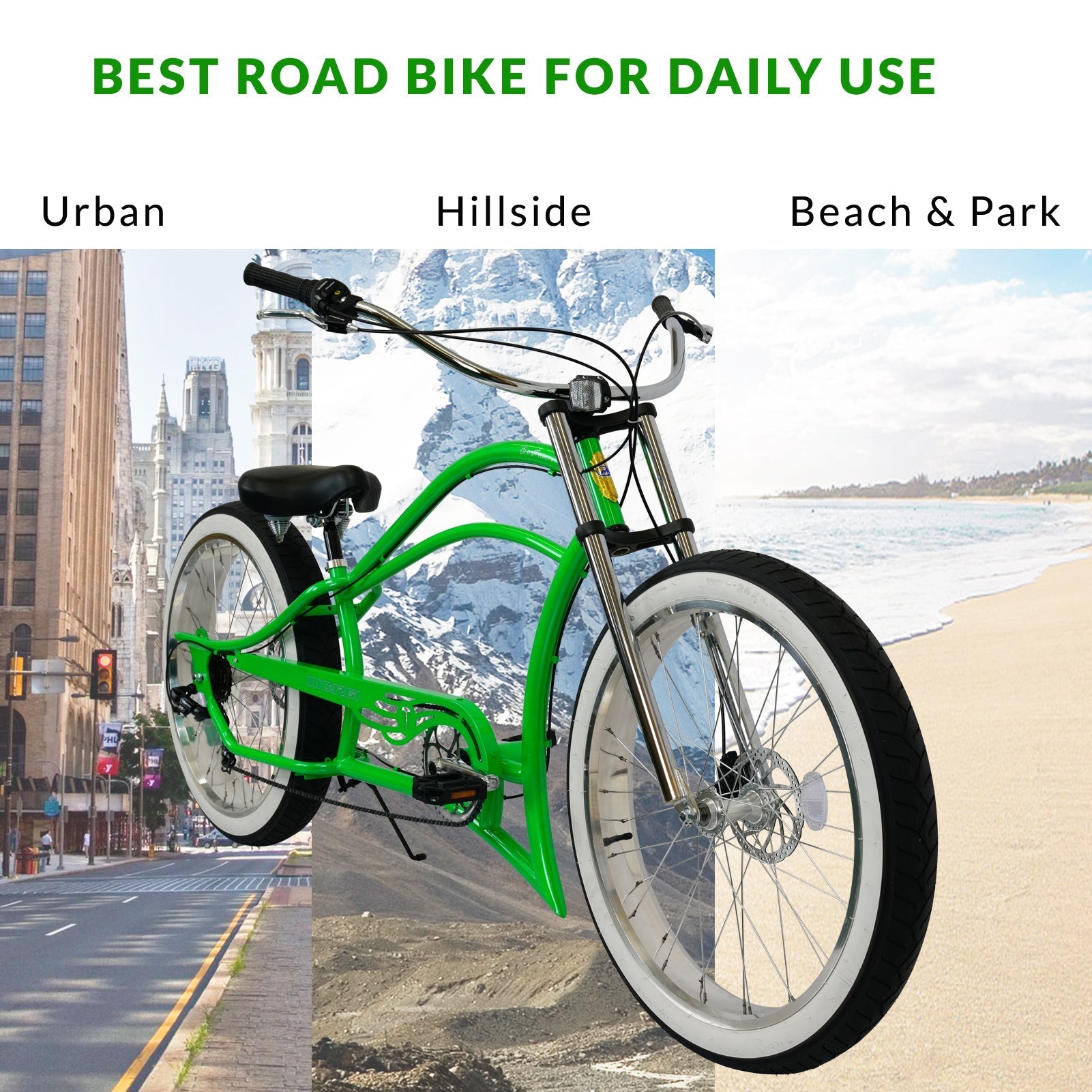 Tracer Bikes | Micargi Boston 7 Stretch Beach Cruiser Bike, 7-Speed, 26" Steel Frame | Chico USA, Inc.