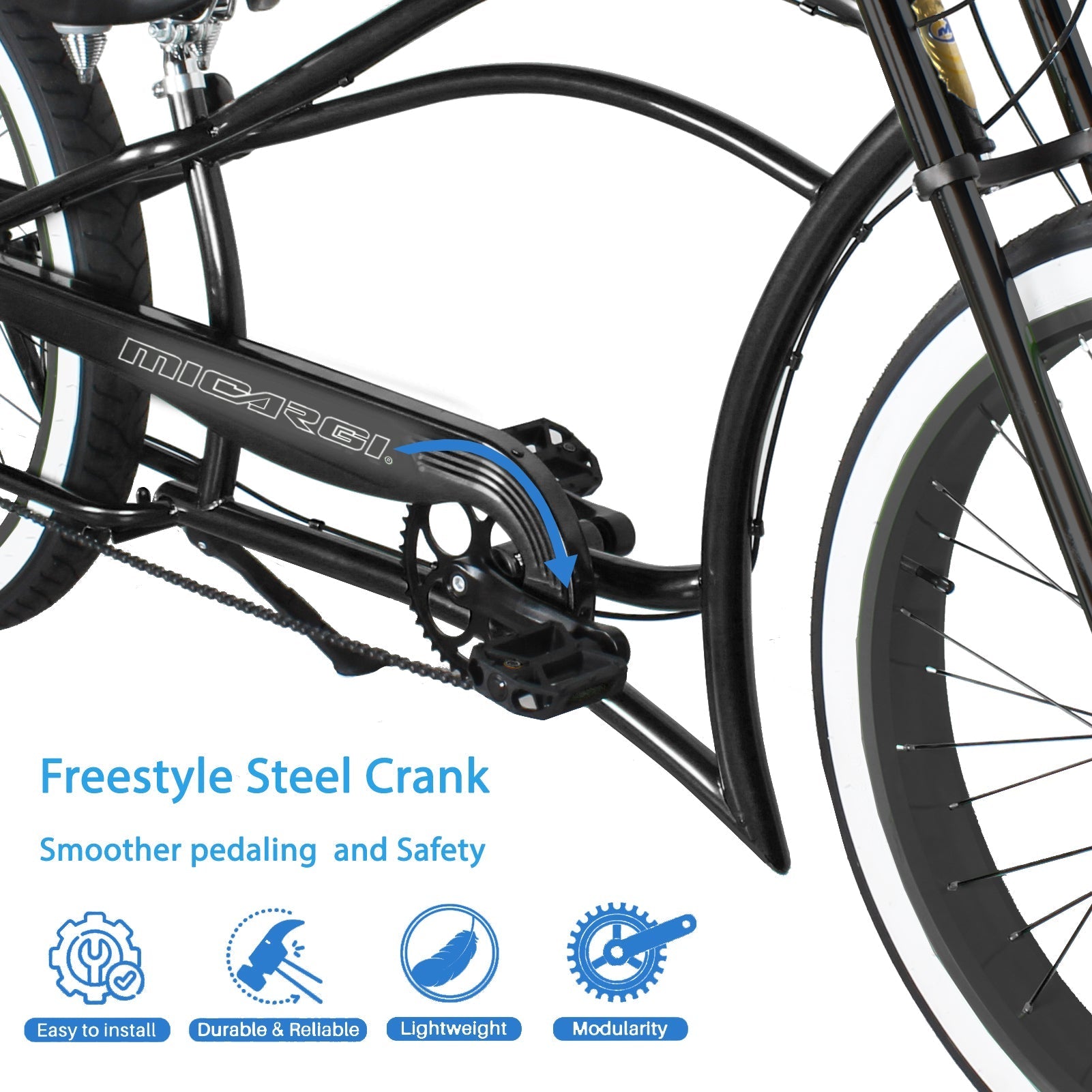Tracer Bikes | Micargi Boston GT7 Stretch Cruiser Bicycle, 7-Speed, 26" Chopper Frame | Chico USA, Inc.