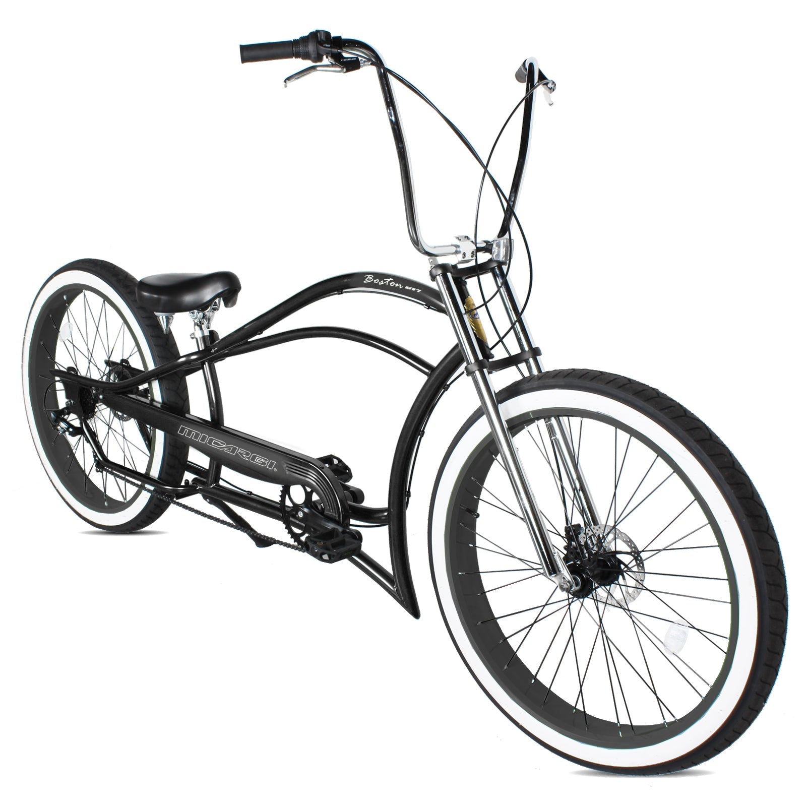 Tracer Bikes | Micargi Boston GT7 Stretch Cruiser Bicycle, 7-Speed, 26" Chopper Frame | Chico USA, Inc.