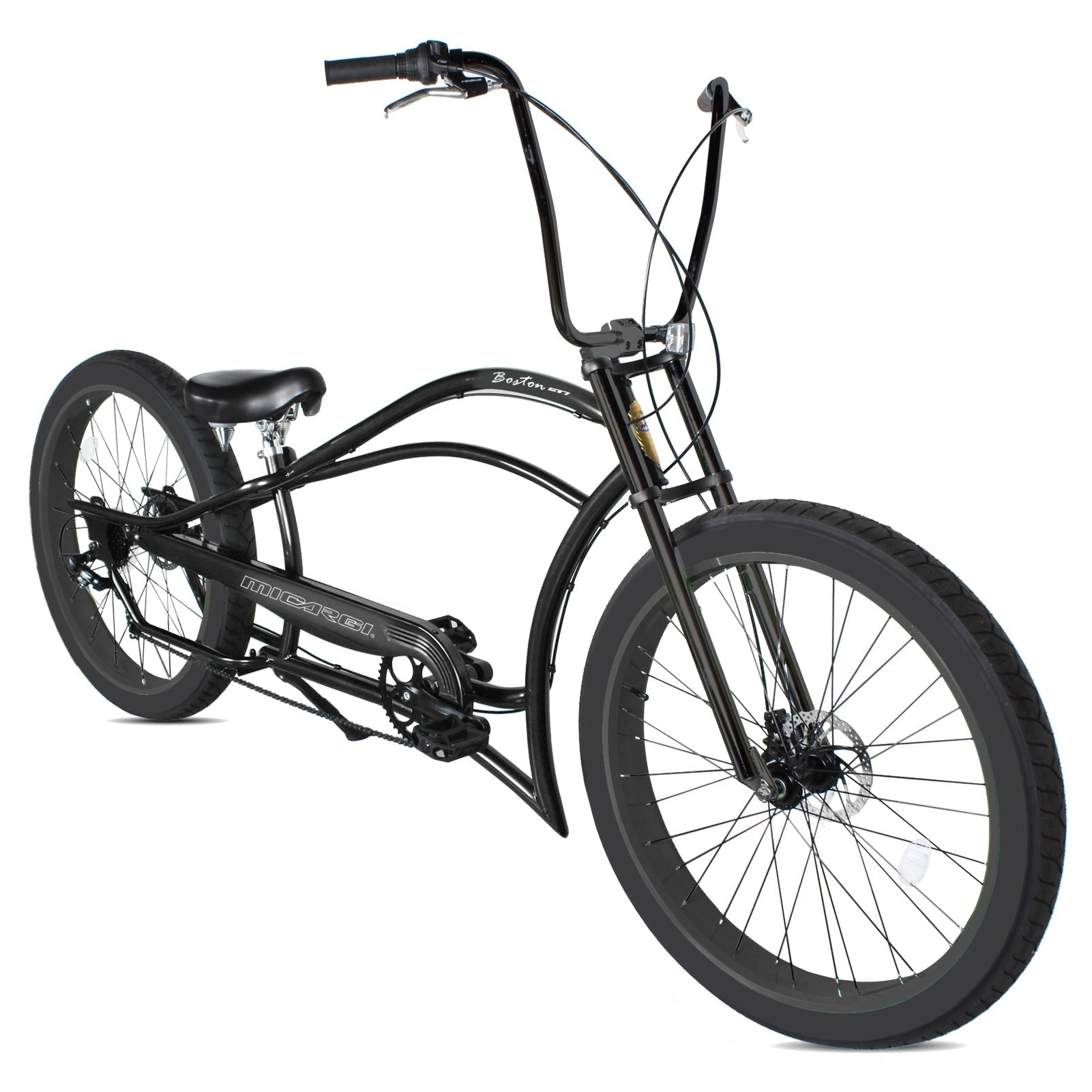 Tracer Bikes | Micargi Boston GT7 Stretch Cruiser Bicycle, 7-Speed, 26" Chopper Frame | Chico USA, Inc.