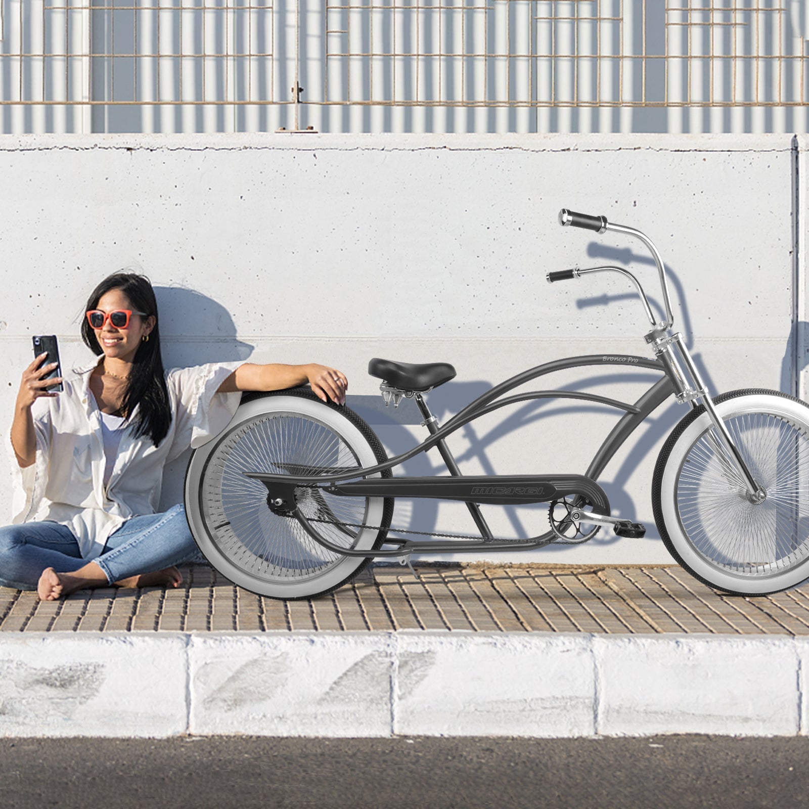 Tracer Bikes | Micargi Bronco Pro 26" Stretch Cruiser Bike, Hi-Ten Steel Frame, Single Speed | Chico USA, Inc.