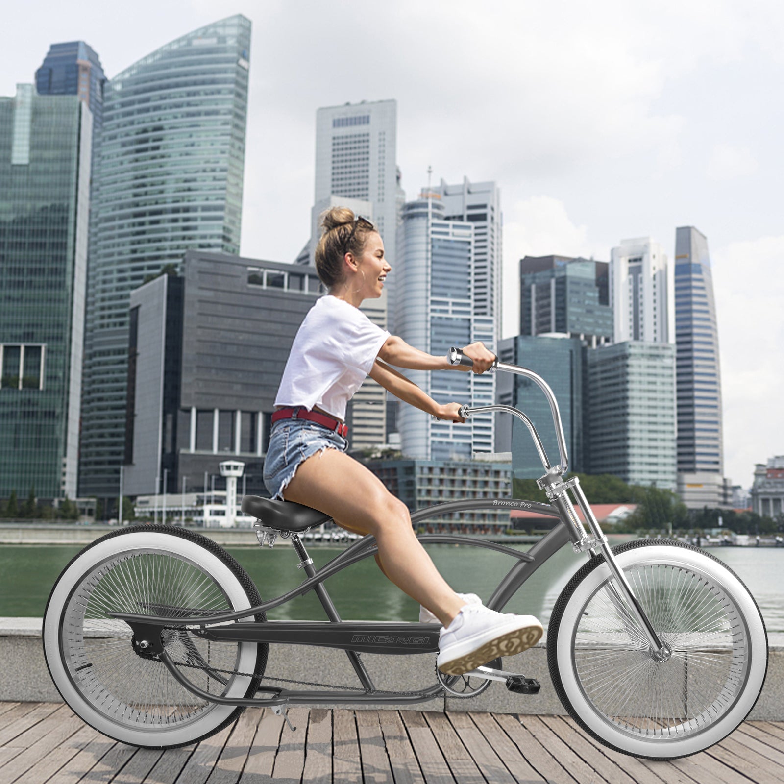Tracer Bikes | Micargi Bronco Pro 26" Stretch Cruiser Bike, Hi-Ten Steel Frame, Single Speed | Chico USA, Inc.