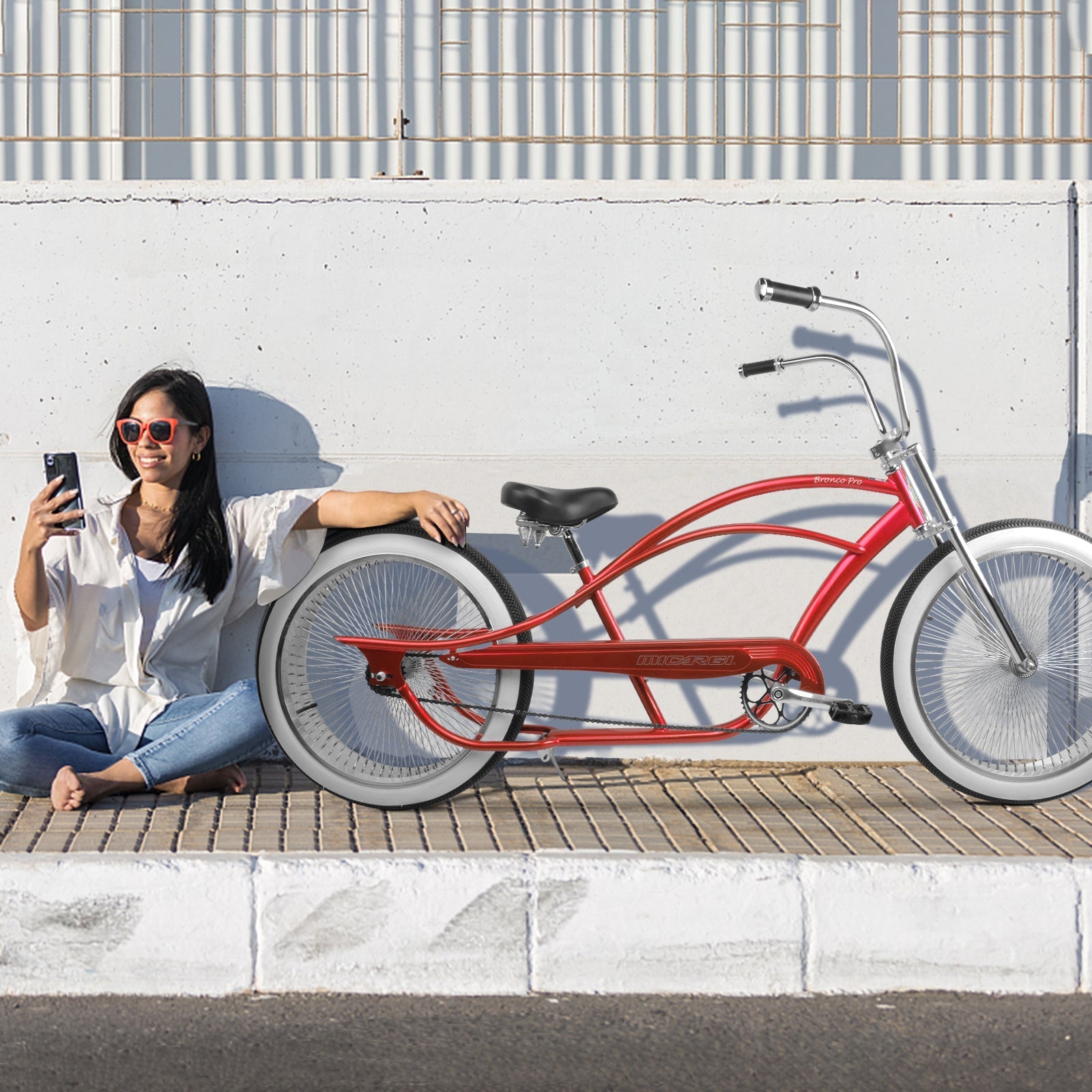 Tracer Bikes | Micargi Bronco Pro 26" Stretch Cruiser Bike, Hi-Ten Steel Frame, Single Speed | Chico USA, Inc.