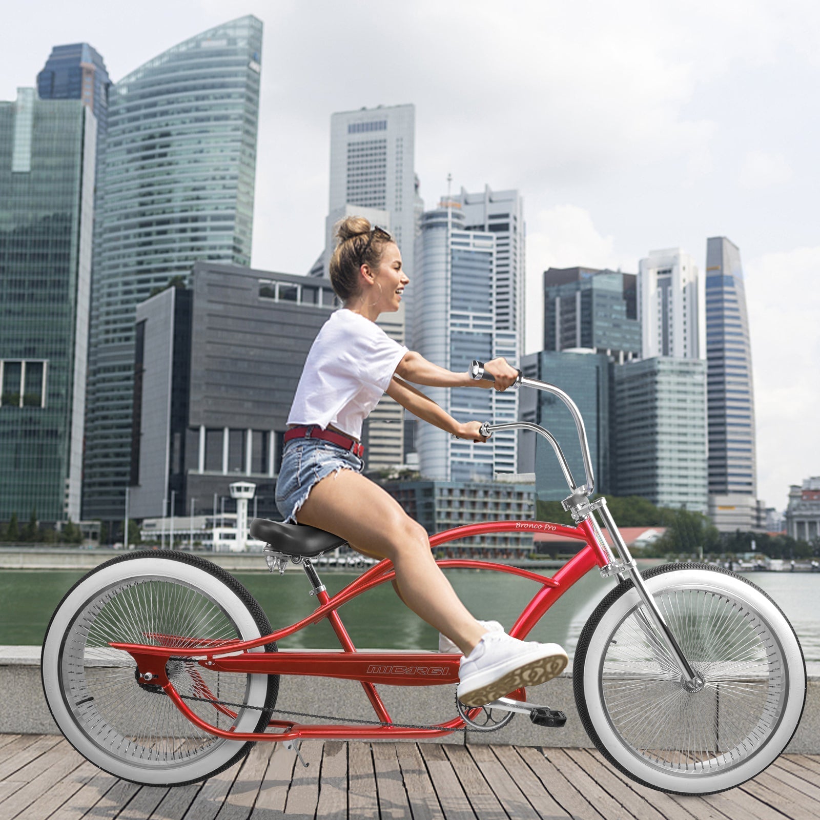 Tracer Bikes | Micargi Bronco Pro 26" Stretch Cruiser Bike, Hi-Ten Steel Frame, Single Speed | Chico USA, Inc.