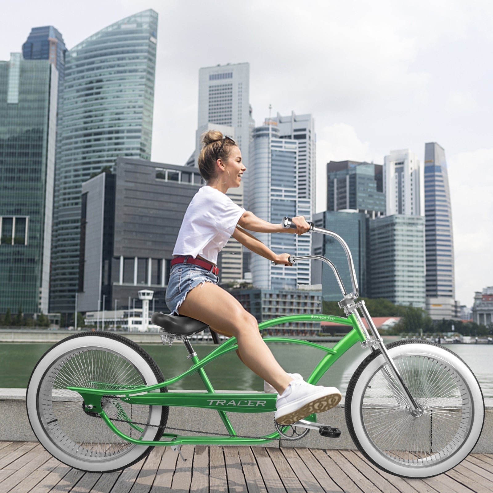 Tracer Bikes | Micargi Bronco Pro 26" Stretch Cruiser Bike, Hi-Ten Steel Frame, Single Speed | Chico USA, Inc.