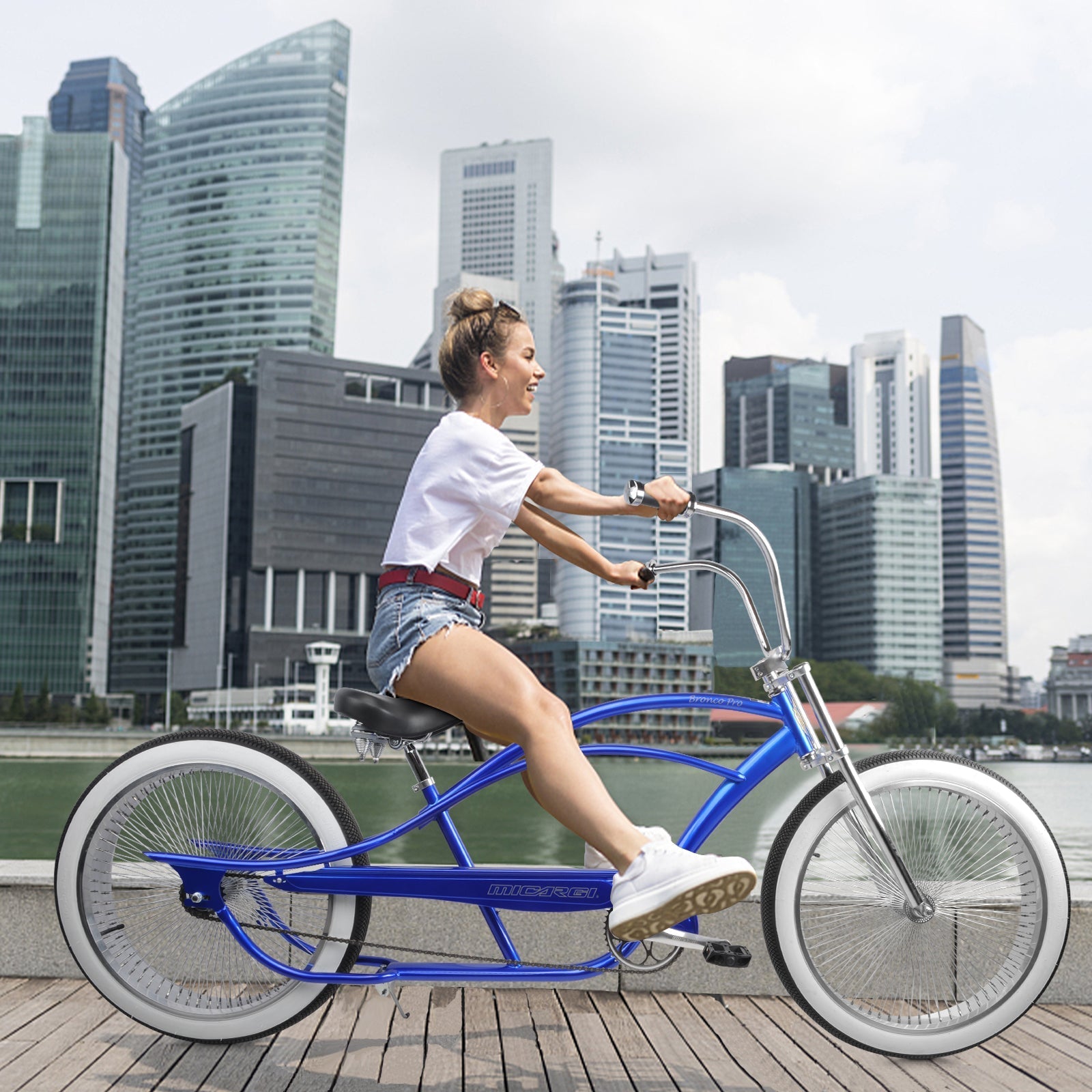 Tracer Bikes | Micargi Bronco Pro 26" Stretch Cruiser Bike, Hi-Ten Steel Frame, Single Speed | Chico USA, Inc.