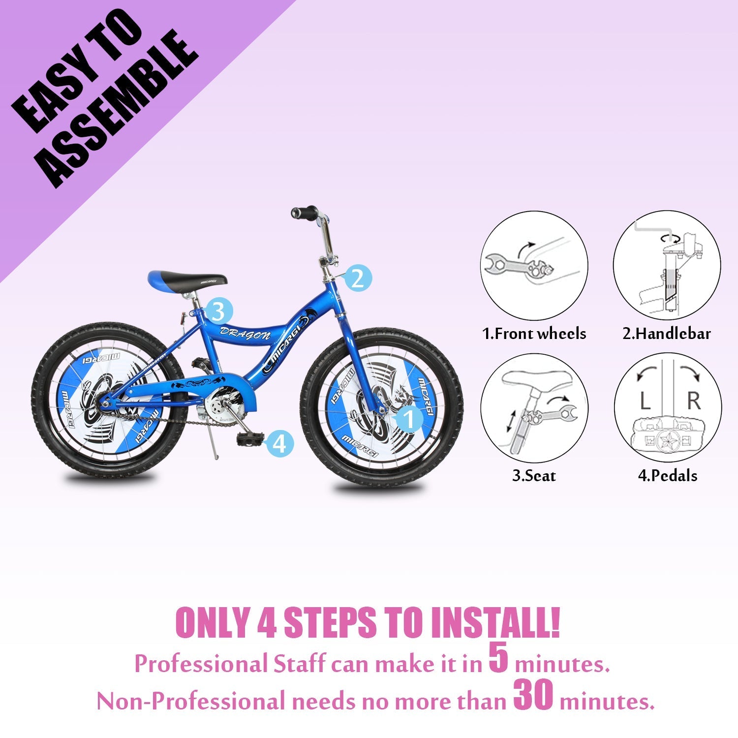 Tracer Bikes | Micargi Dragon 20" Kids Bike, Single Speed, BMX Style, Hi-Ten Steel Frame |  Chico USA, Inc.