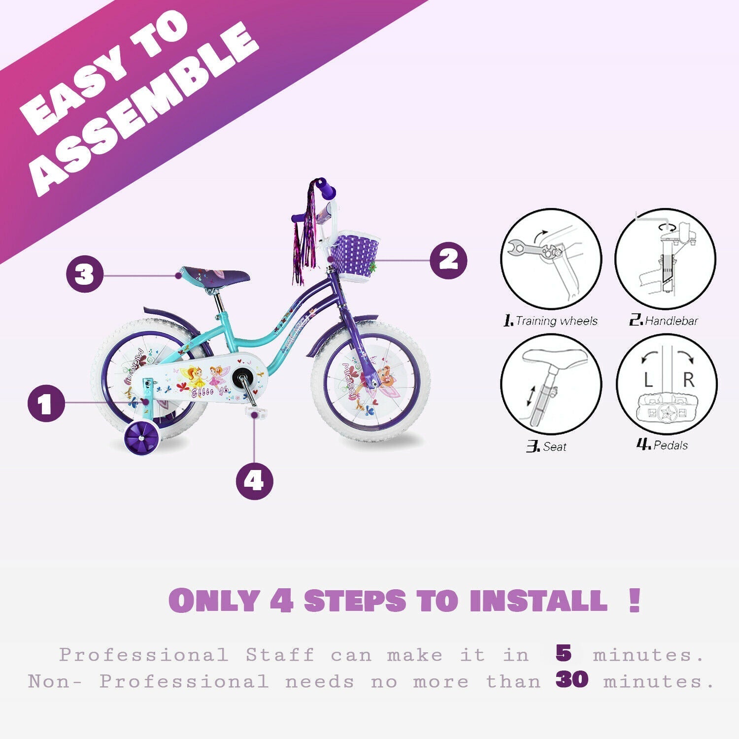 Tracer Bikes | Micargi Ellie Kids Bike, Boys and Girls Freestyle Bicycle, 16" with Training Wheels, 20" with Kickstand |  Chico USA, Inc.