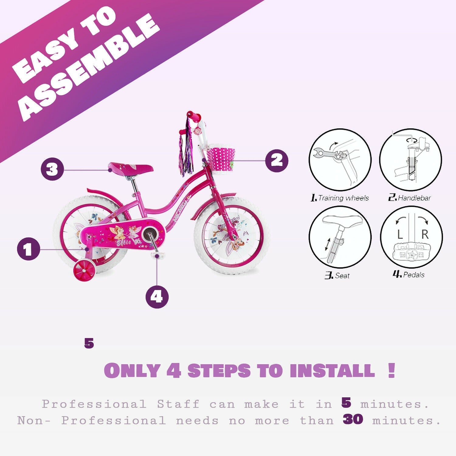 Tracer Bikes | Micargi Ellie Kids Bike, Boys and Girls Freestyle Bicycle, 16" with Training Wheels, 20" with Kickstand |  Chico USA, Inc.