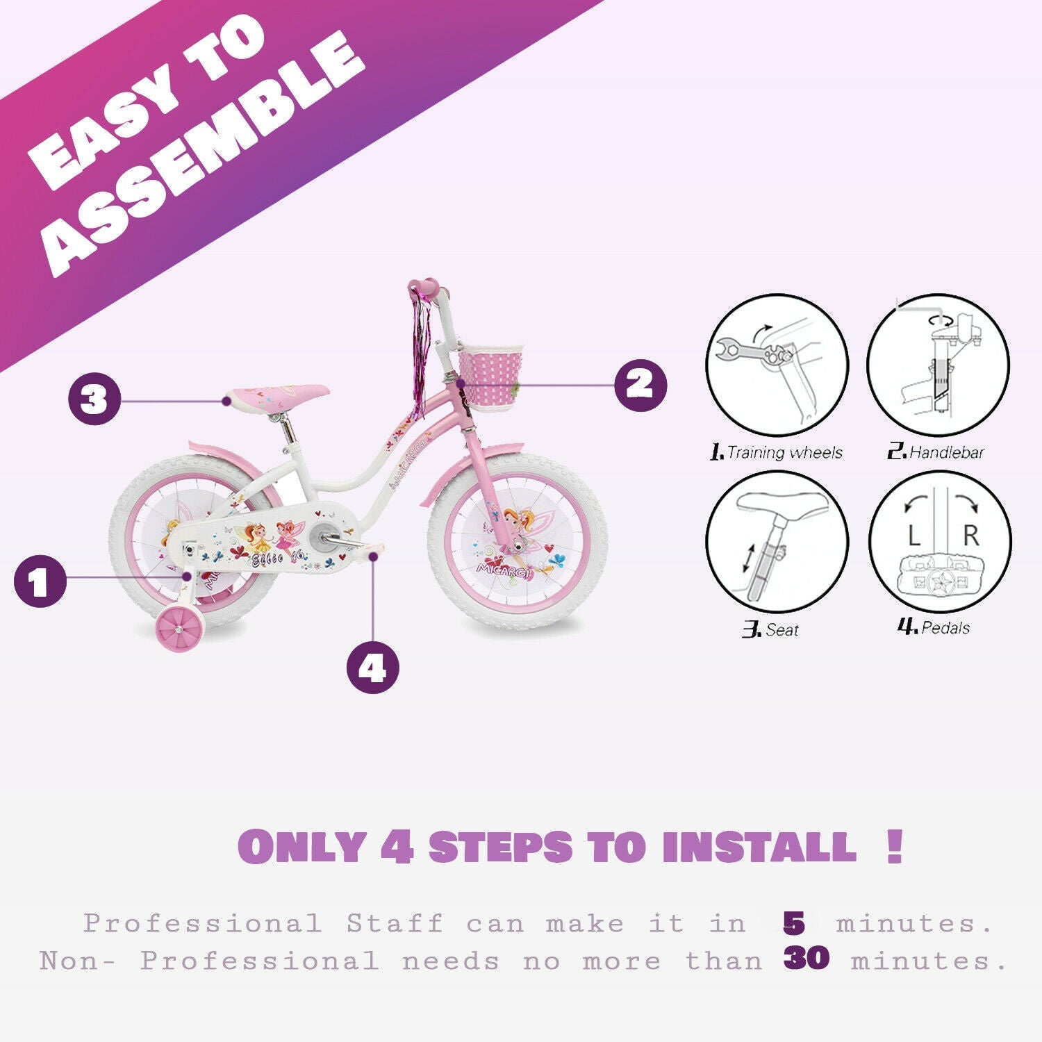 Tracer Bikes | Micargi Ellie Kids Bike, Boys and Girls Freestyle Bicycle, 16" with Training Wheels, 20" with Kickstand |  Chico USA, Inc.