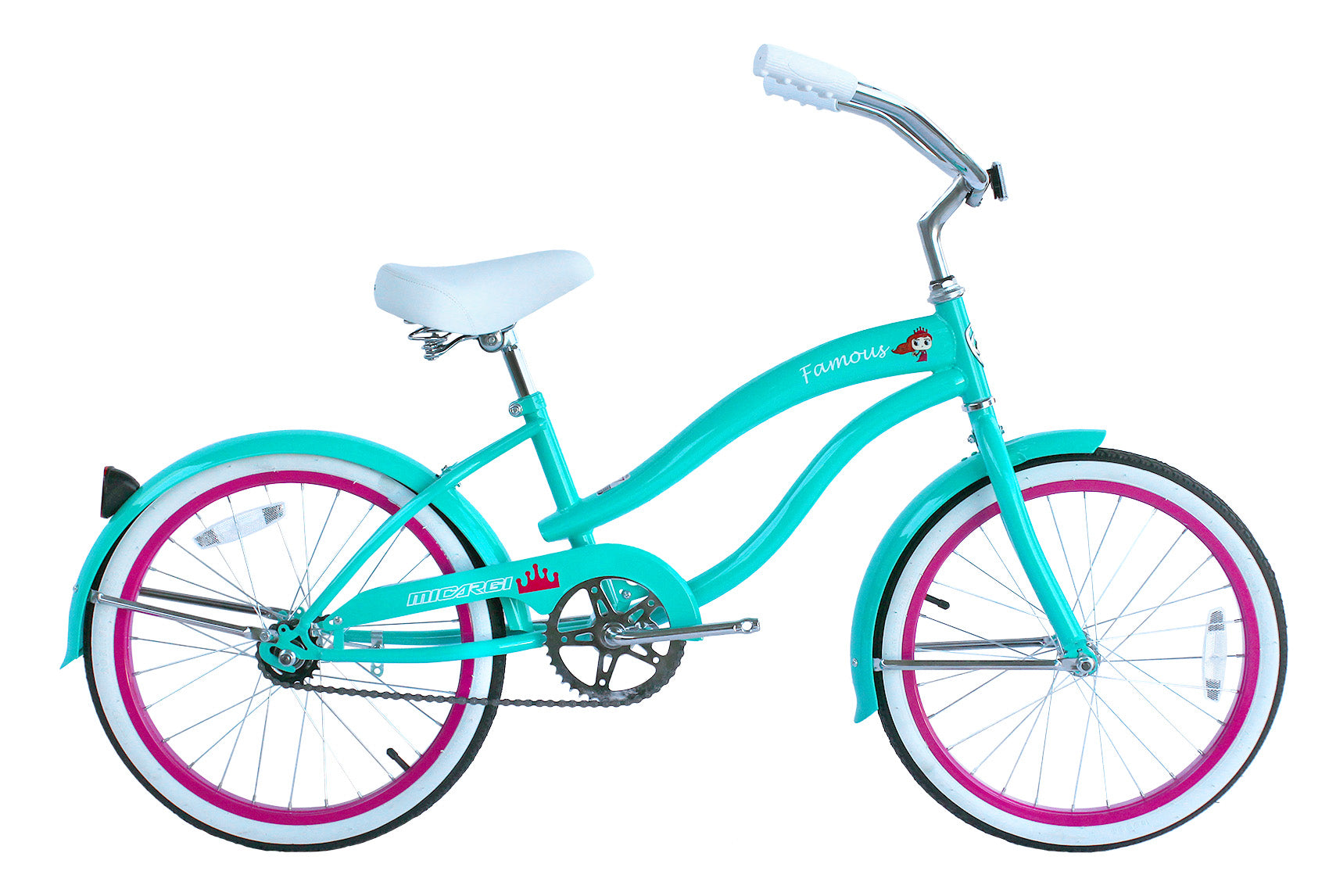 Tracer Bikes | Micargi Famous 20" Beach Cruiser Bike for Kids, Single Speed, Hi-Ten Steel Frame |  Chico USA, Inc.