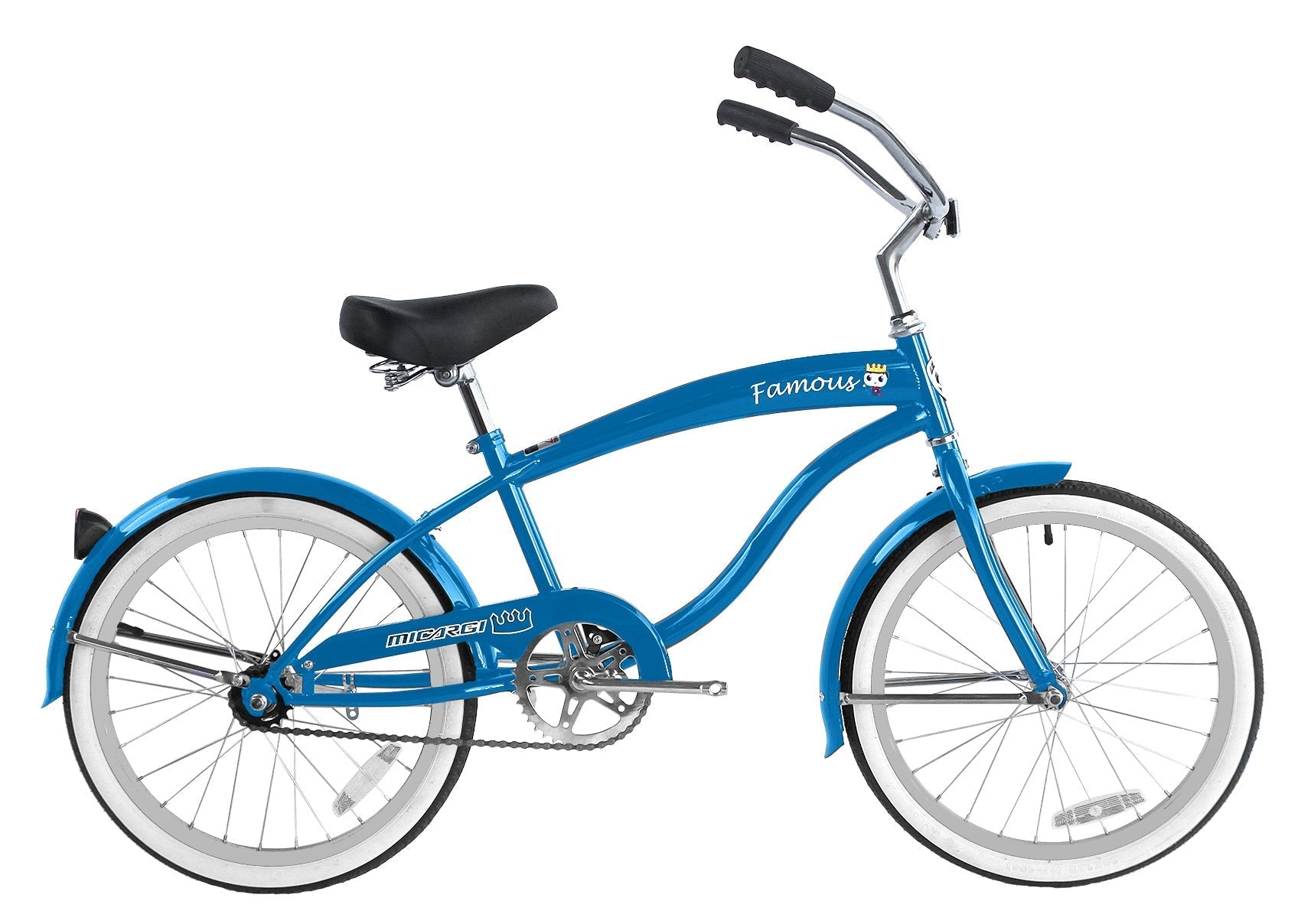 Tracer Bikes | Micargi Famous 20" Beach Cruiser Bike for Kids, Single Speed, Hi-Ten Steel Frame |  Chico USA, Inc.