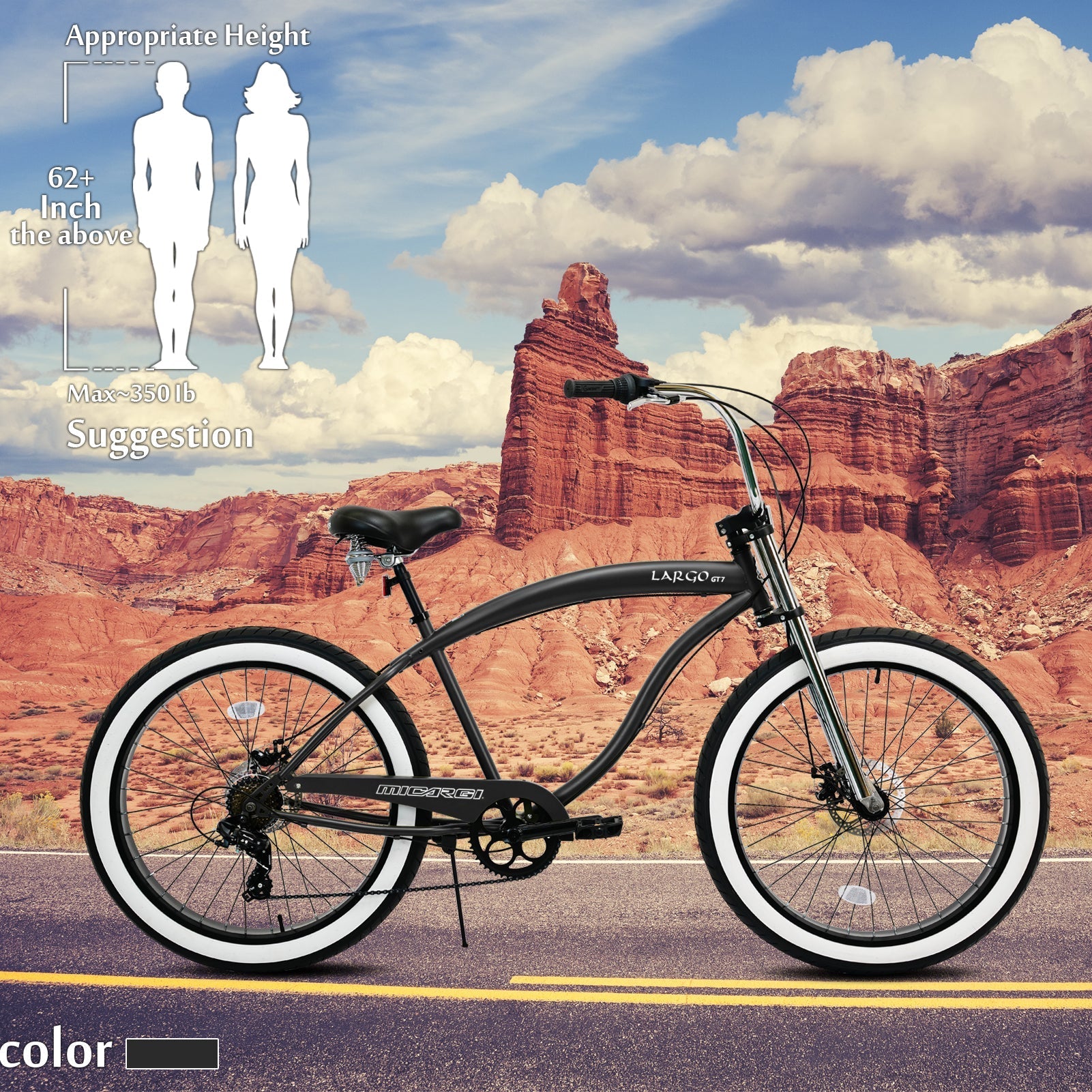 Tracer Bikes | Micargi Largo GT7 26" Beach Cruiser Bike, 7-Speed |  Chico USA, Inc.
