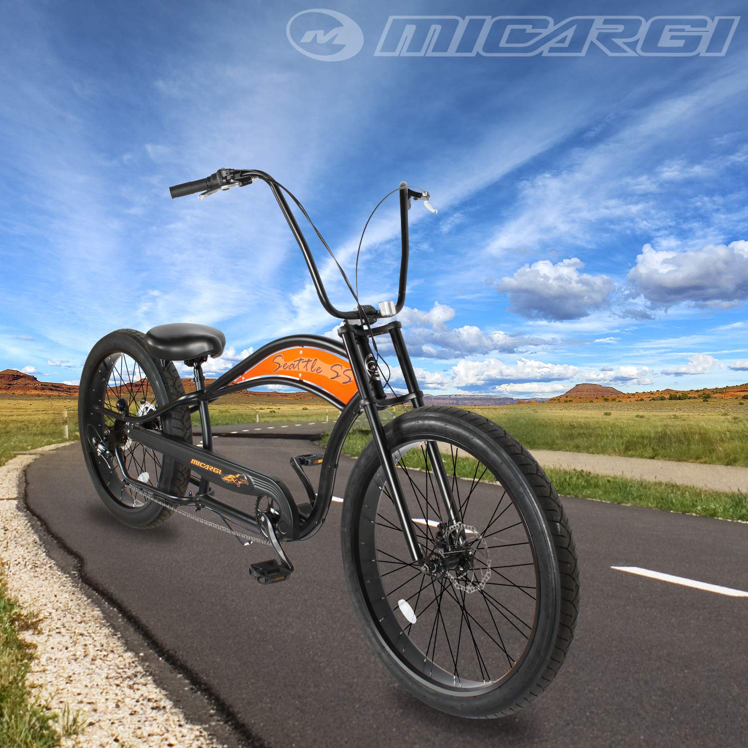 Tracer Bikes | Micargi Seattle 26" Beach Chopper Cruiser Bike with Shimano 7-Speed and Disc Brakes | Chico USA, Inc.
