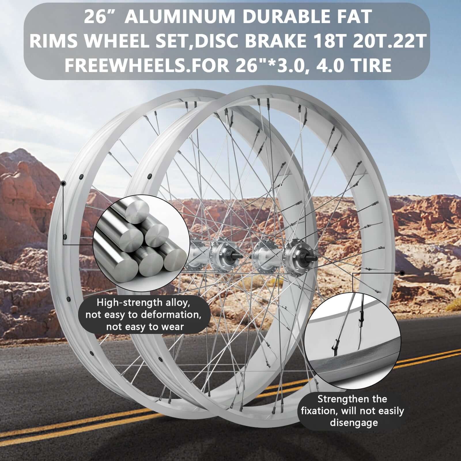 Tracer Bikes | Micargi WH-T952636C 26"x3" Alloy Fat Rims Wheel Set for 29"x4" Fat Tire, Single Speed | Chico USA, Inc.