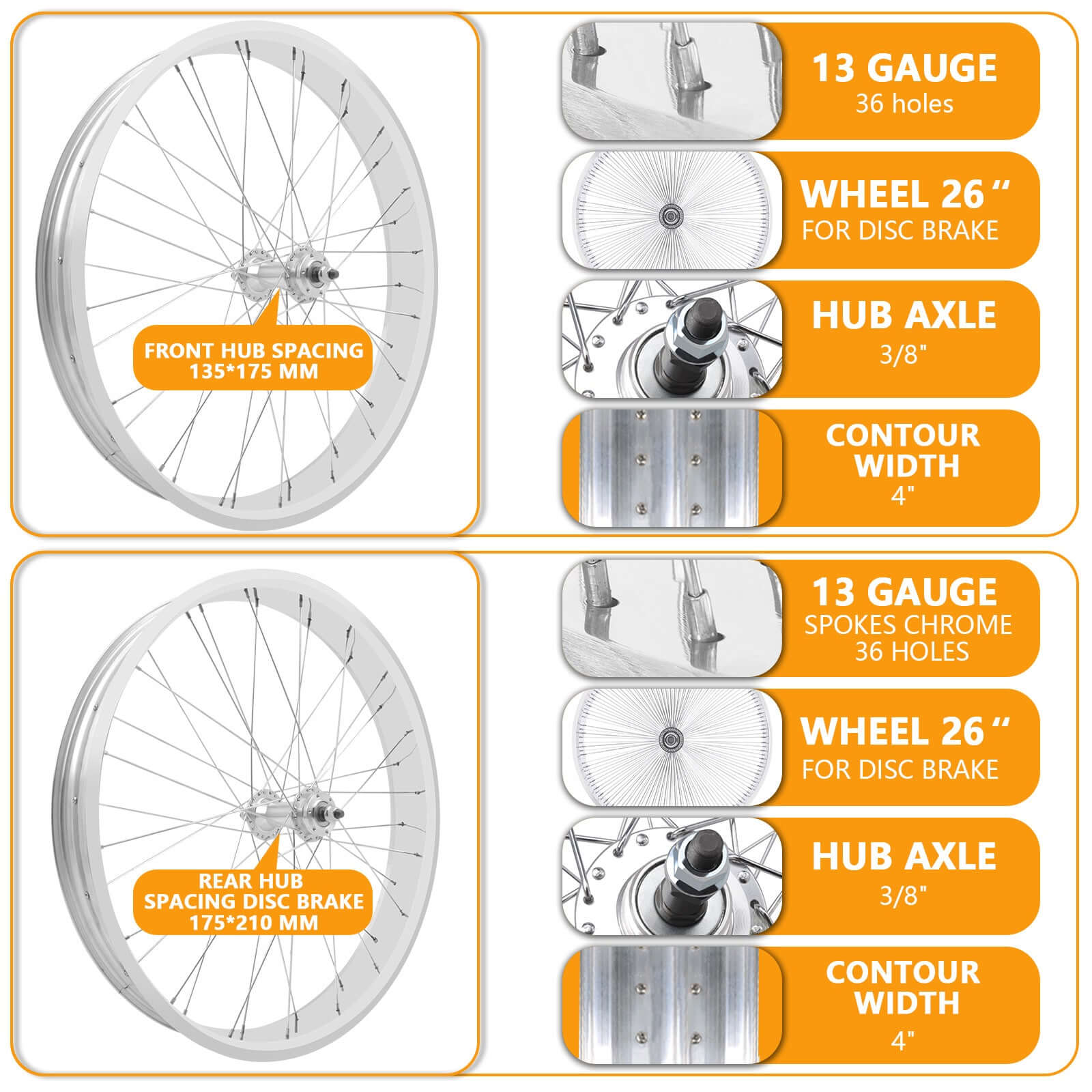 Tracer Bikes | Micargi WH-T952636C 26"x3" Alloy Fat Rims Wheel Set for 29"x4" Fat Tire, Single Speed | Chico USA, Inc.