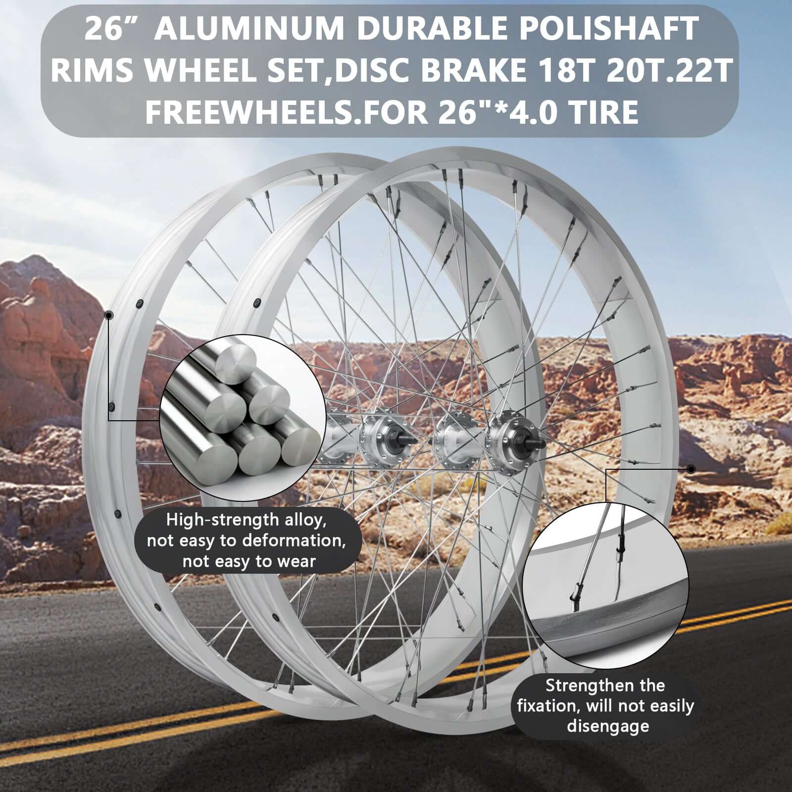 Tracer Bikes | Micargi WH-T952636D7 26"x3" Alloy Fat Rims Wheel Set for 26"x3.0, 4.0 Tire, 7-Speed | Chico USA, Inc.