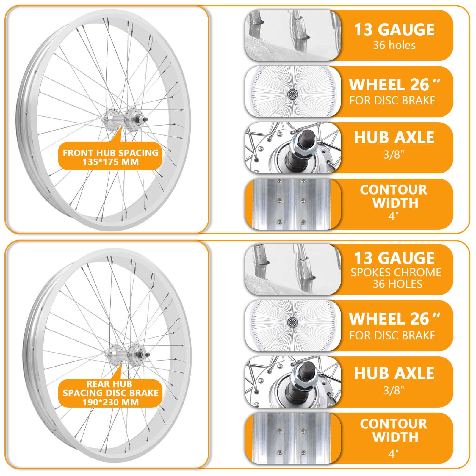 Tracer Bikes | Micargi WH-T952636D7 26"x3" Alloy Fat Rims Wheel Set for 26"x3.0, 4.0 Tire, 7-Speed | Chico USA, Inc.