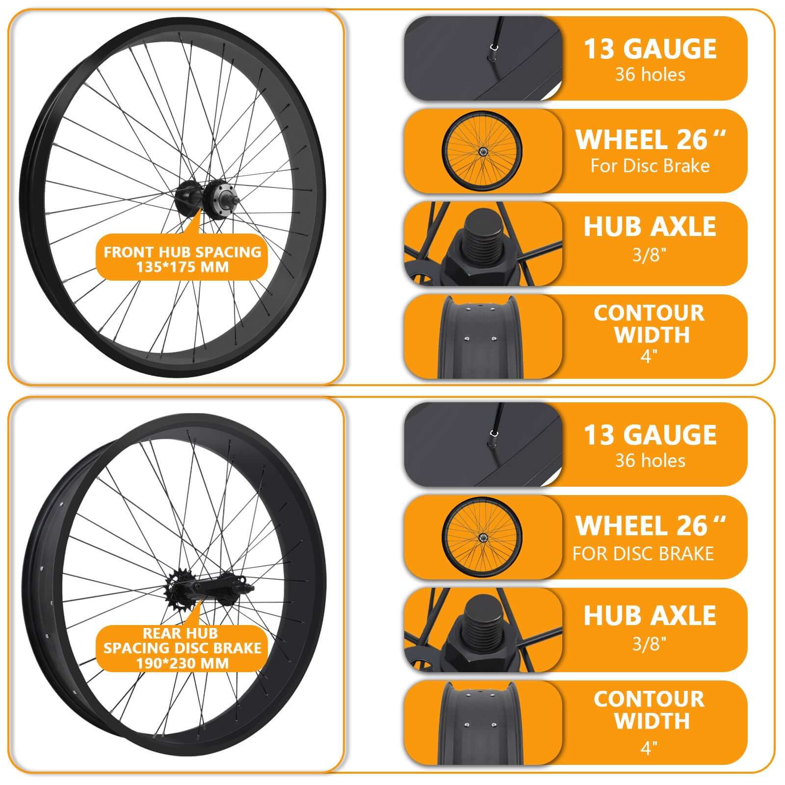 Tracer Bikes | Micargi WH-T952636D7 26"x3" Alloy Fat Rims Wheel Set for 26"x3.0, 4.0 Tire, 7-Speed | Chico USA, Inc.
