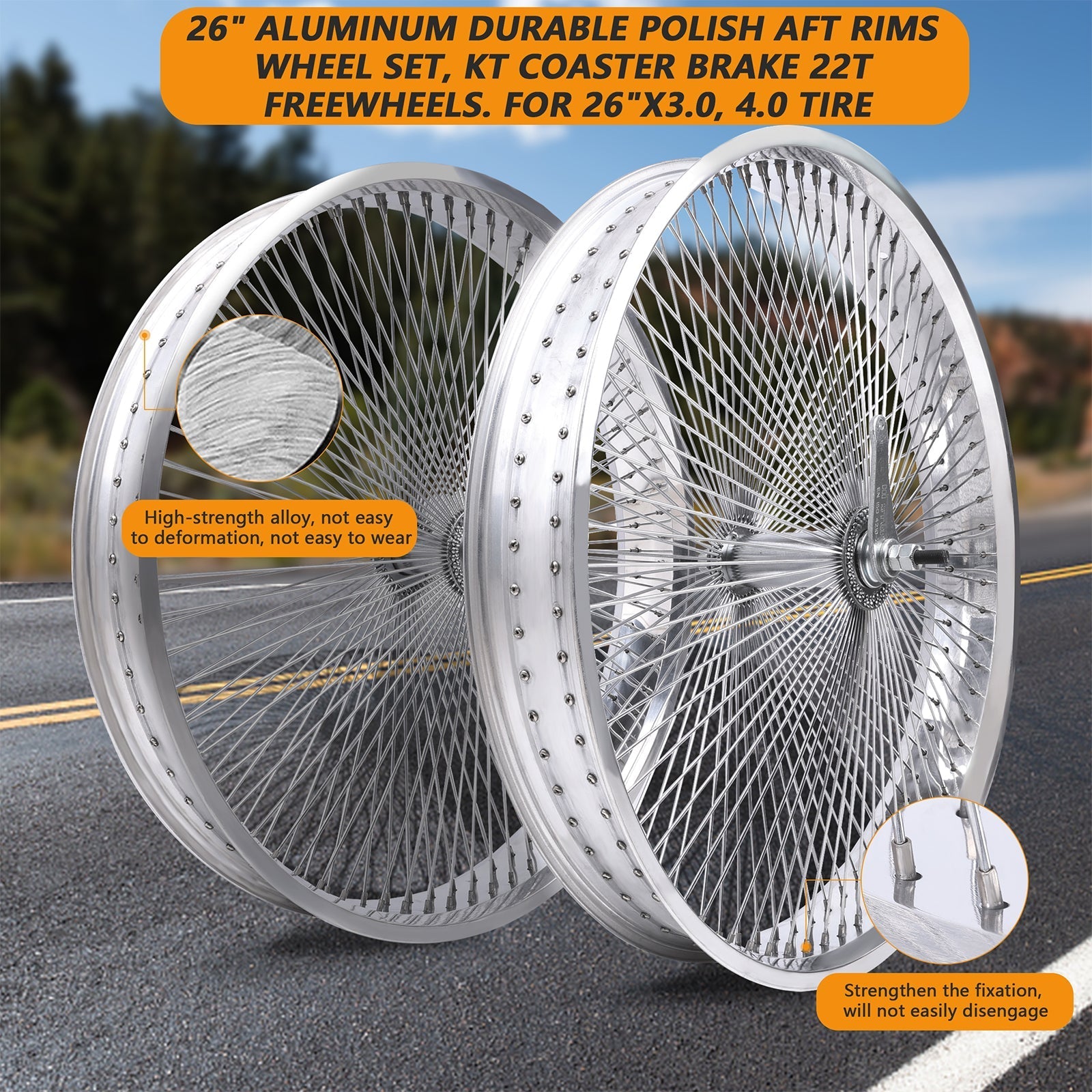 Tracer Bikes | Micargi WH-TR7526140 26"x3" Aluminum Polish Fat Rims Wheel Set with KT Coaster Brake or Disc Brake |  Chico USA, Inc.