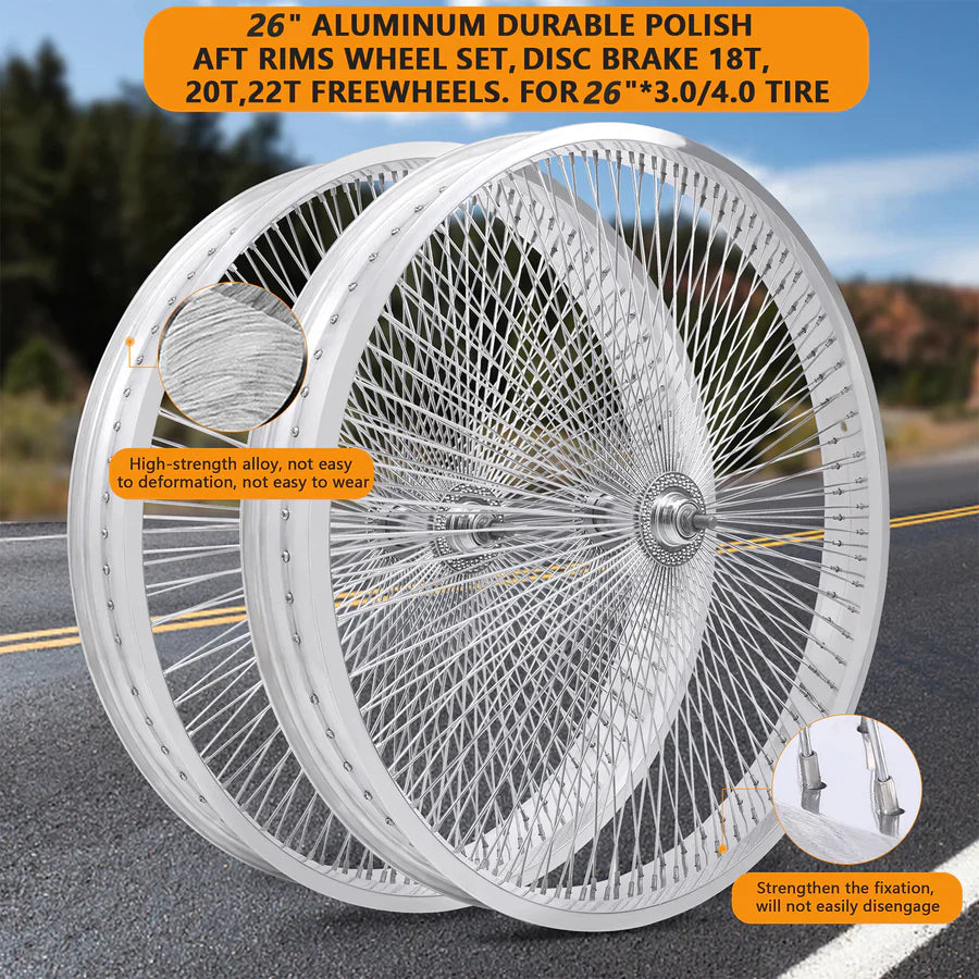 Tracer Bikes | Micargi WH-TR9526140 26"X4" Aluminum Polish Fat Rims Wheel Set with KT Coaster Brake or Disc Brake | Chico USA, Inc.