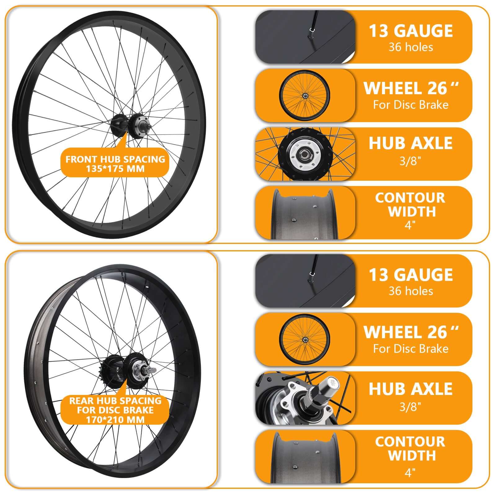 Tracer Bikes | Micargi WH-TR952636RK3 26"x4.0 Alloy Fat Rims Wheel Set, 3-Speed, Disc Brake |  Chico USA, Inc.