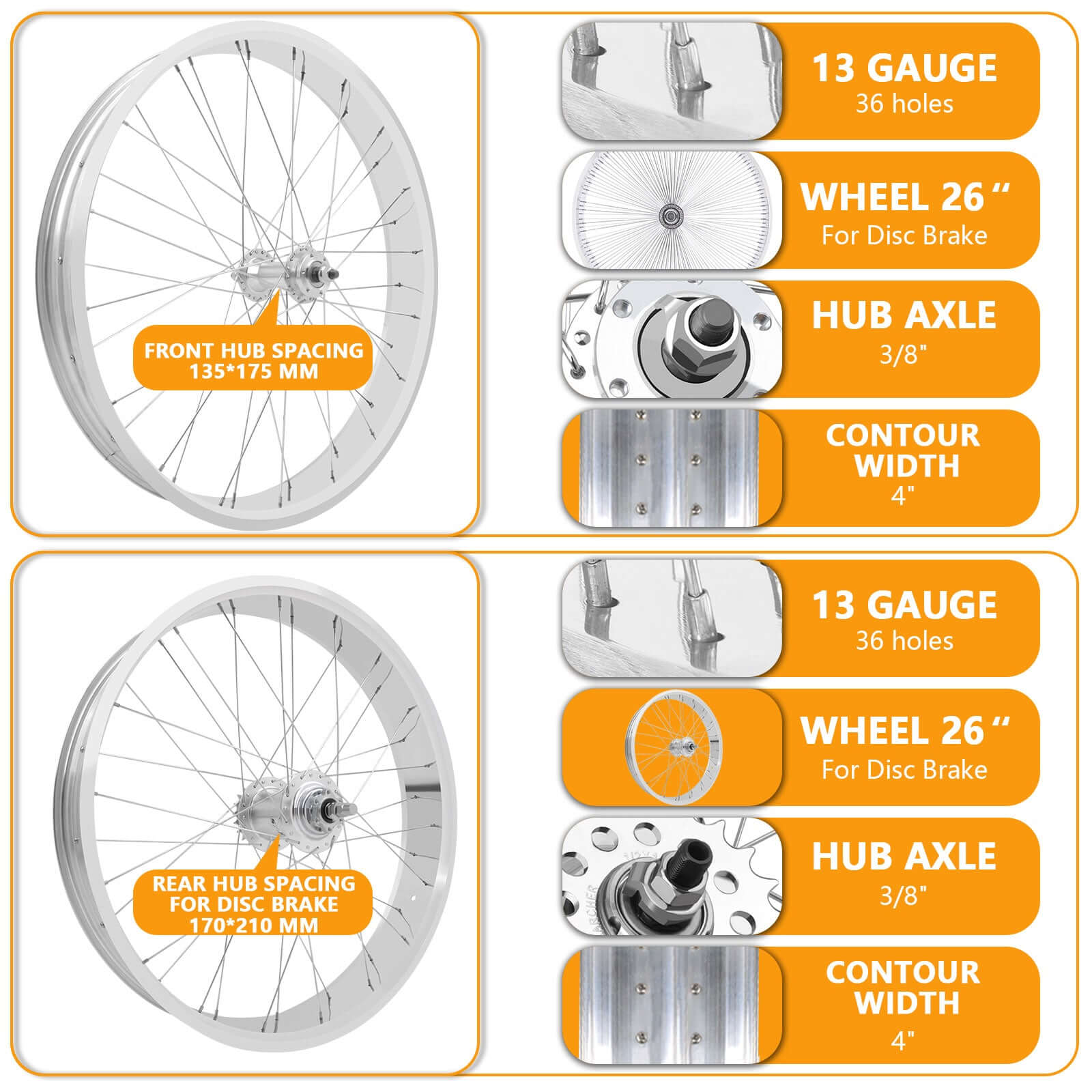 Tracer Bikes | Micargi WH-TR952636RK3 26"x4.0 Alloy Fat Rims Wheel Set, 3-Speed, Disc Brake |  Chico USA, Inc.