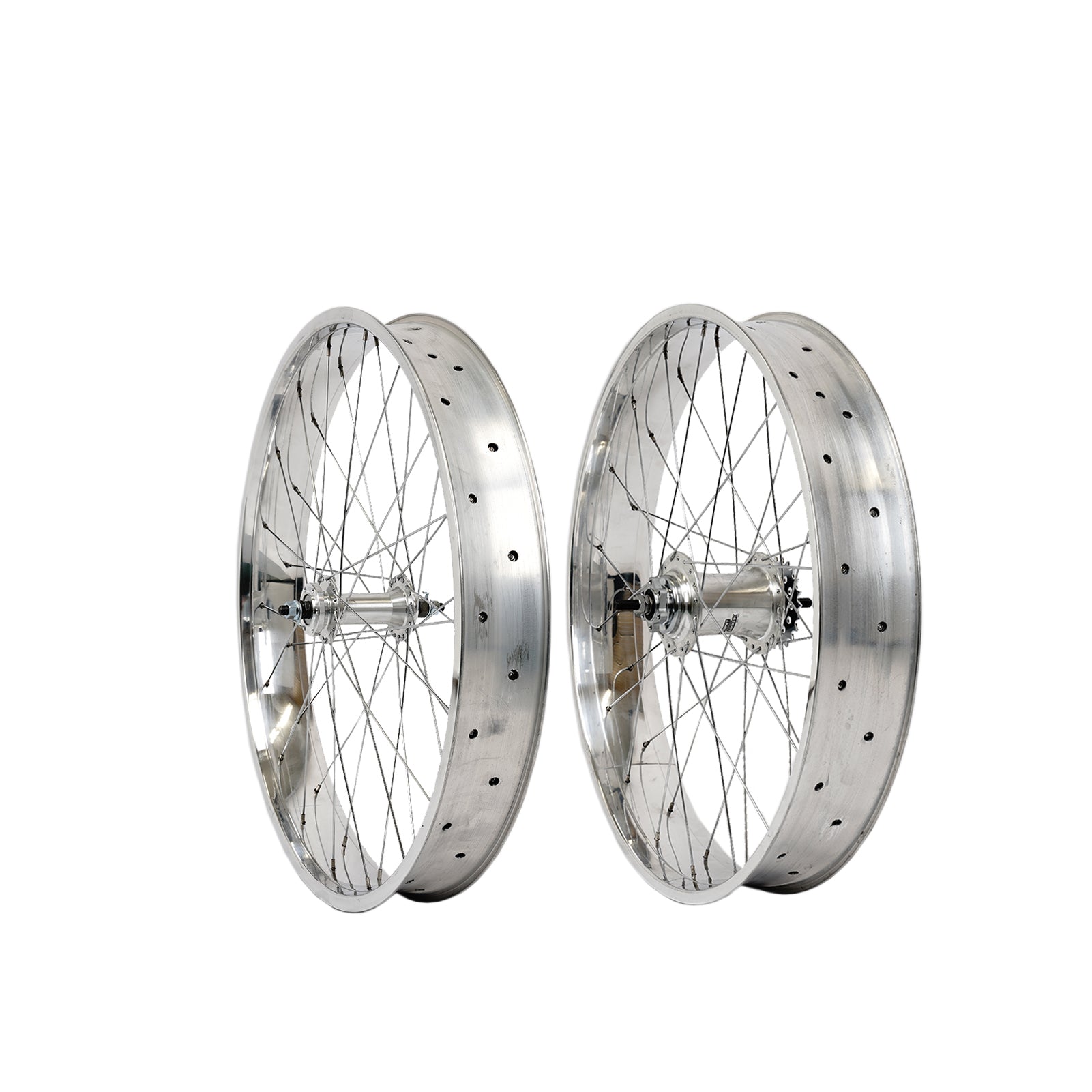 Tracer Bikes | Micargi WH-TR9529140 29"x4" Aluminum Polish Fat Rims Wheel Set with Coaster Brake/Disc Brake | Chico USA, Inc.