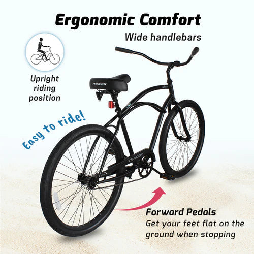 Tracer Bikes | Tracer ACE 26" Beach Cruiser Bike for Men, Single Speed, Hi-ten Steel Frame, Black, 26" Tires | Chico USA, Inc.