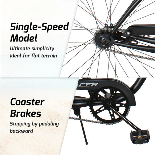 Tracer Bikes | Tracer ACE 26" Beach Cruiser Bike for Men, Single Speed, Hi-ten Steel Frame, Black, 26" Tires | Chico USA, Inc.