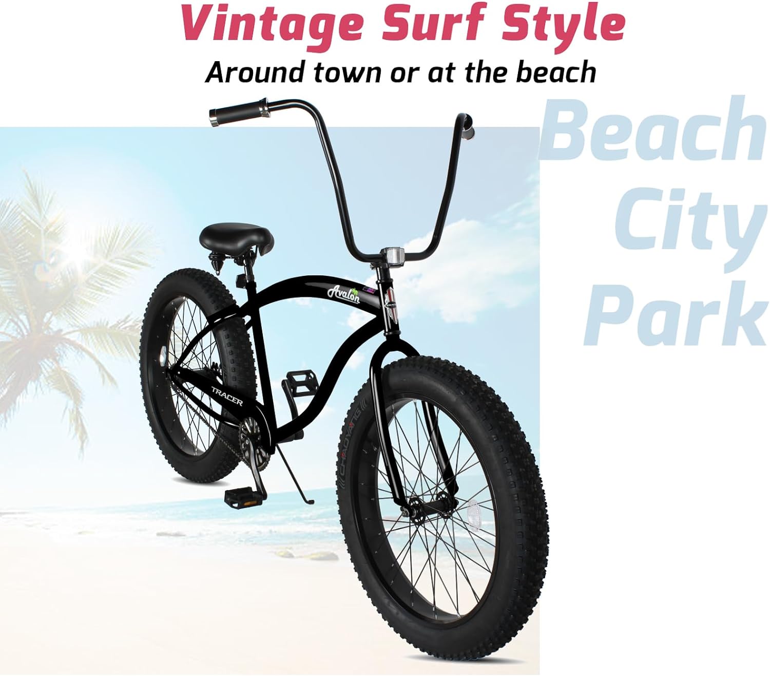 Tracer Bikes | Tracer Avalon Beach Cruiser Bike for Adults, 26 Inch Wheels, 4.0 Fat Tire, Single Speed | Chico USA, Inc.