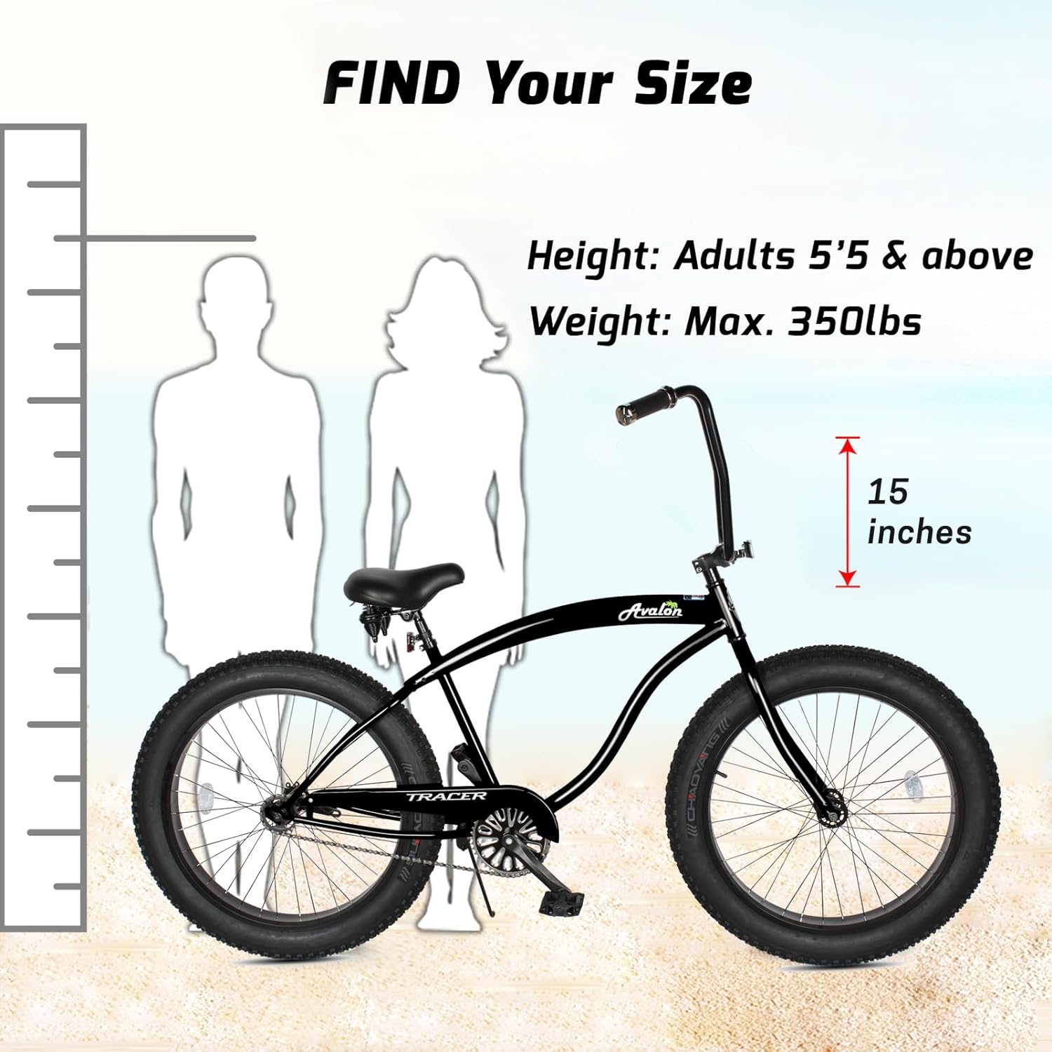 Tracer Bikes | Tracer Avalon Beach Cruiser Bike for Adults, 26 Inch Wheels, 4.0 Fat Tire, Single Speed | Chico USA, Inc.