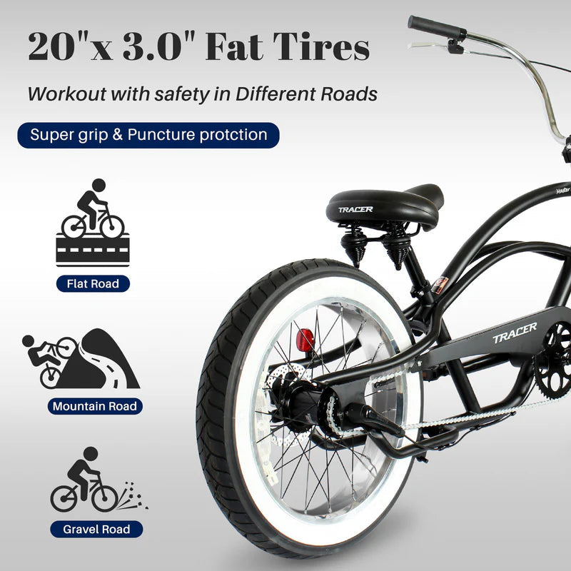 Tracer Bikes | Tracer Master 3i 20'' Internal 3-Speed Chopper Style Cruiser Bike with Fat Tires | Chico USA, Inc.