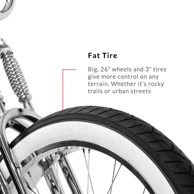 Tracer Bikes | Tracer Master DS 26" Dual Springer Chopper Stretch Beach Cruiser Bike with Fat Tires | Chico USA, Inc.