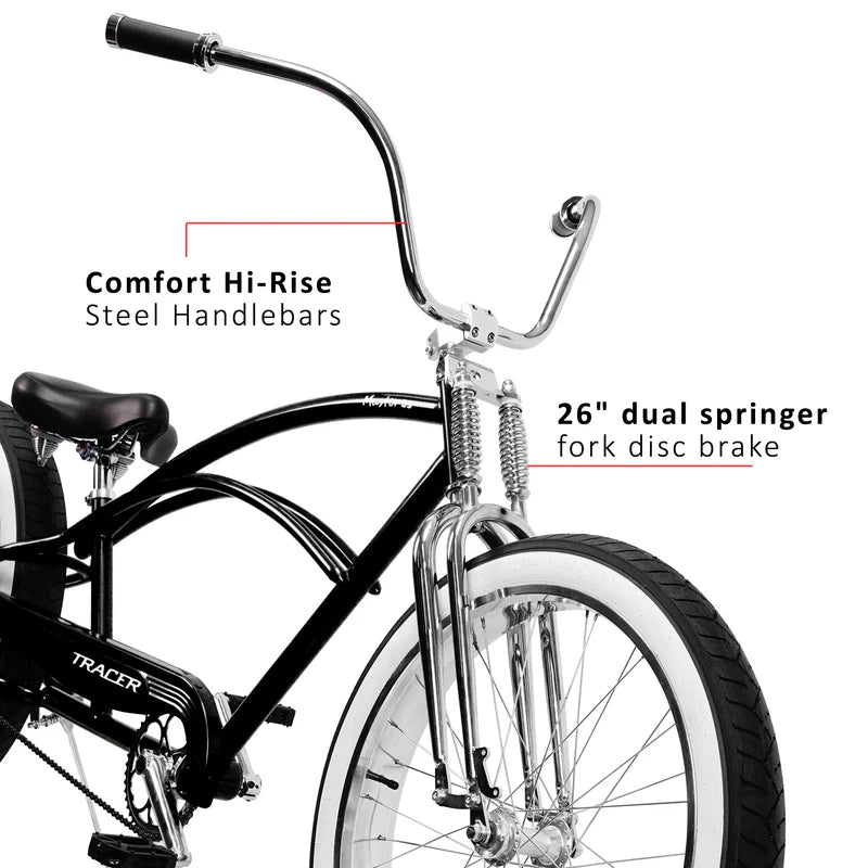 Tracer Bikes | Tracer Master DS 26" Dual Springer Chopper Stretch Beach Cruiser Bike with Fat Tires | Chico USA, Inc.