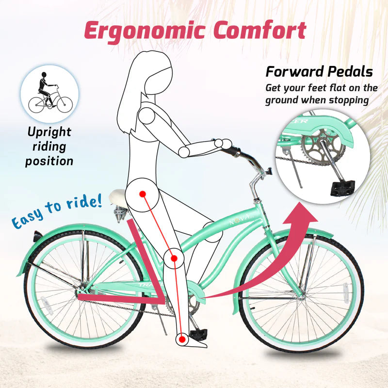 Tracer Bikes | Tracer NOVA 26" Beach Cruiser Bike Single Speed with Moon-Type Handlebar and KT Coaster Brake for Women | Chico USA, Inc.