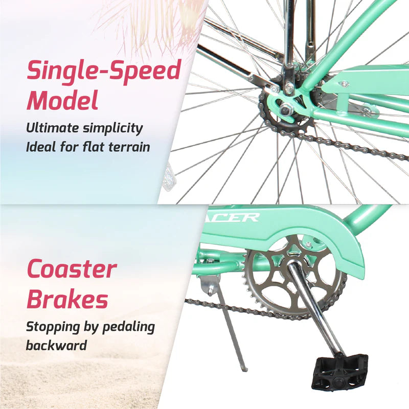 Tracer Bikes | Tracer NOVA 26" Beach Cruiser Bike Single Speed with Moon-Type Handlebar and KT Coaster Brake for Women | Chico USA, Inc.
