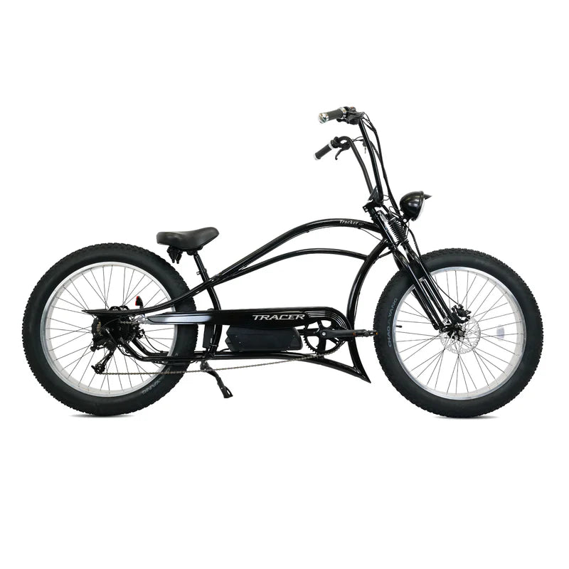 Tracer Bikes | Tracer Tracker DS7 26" 7 Speed Stretch E-Bike with Classic Dual Springer Fork, Disc Brakes, and Shimano Components | Chico USA, Inc.